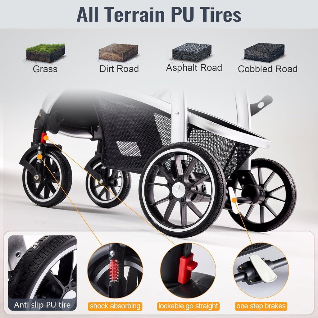 Hagaday Baby Stroller, 2-in-1 Reversible Toddler Seat with Basket Mode, Foldable Infant Stroller with Canopy, One Button Brake, Adjustable Handle, Newborn Pushchair (Gray)