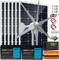 1120W 24V Solar Wind Power Kit Home Off-Grid System for Charging Battery：2X 100AH Lithium Battery + 400W Wind Turbine Generator + 6X 120W Mono Solar Panel+ Charge Controller + 3000W Inverter
