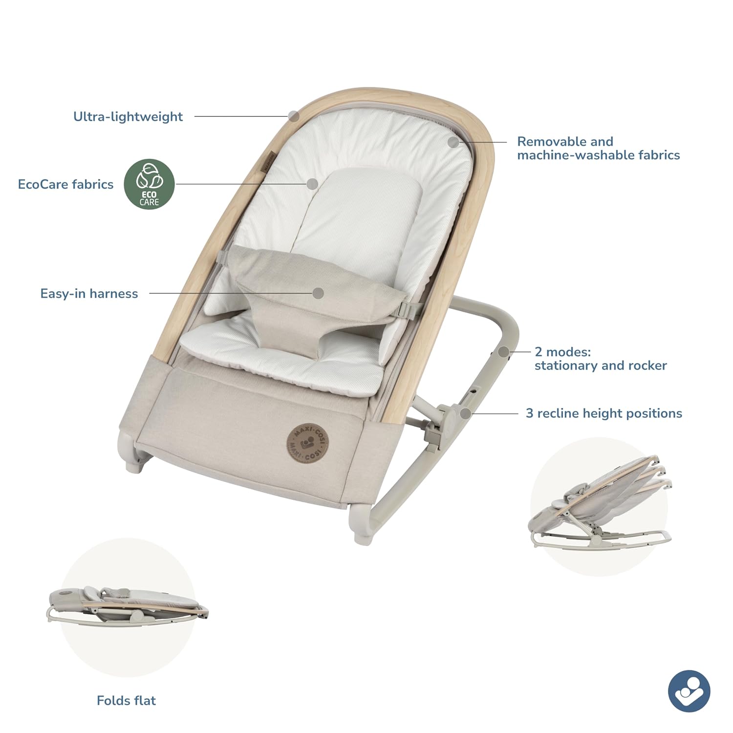 Maxi-Cosi Kori 2-in-1 Baby Bouncer Seat for Infants, Baby Rocker Chair, Portable Baby Bouncer, Classic Oat