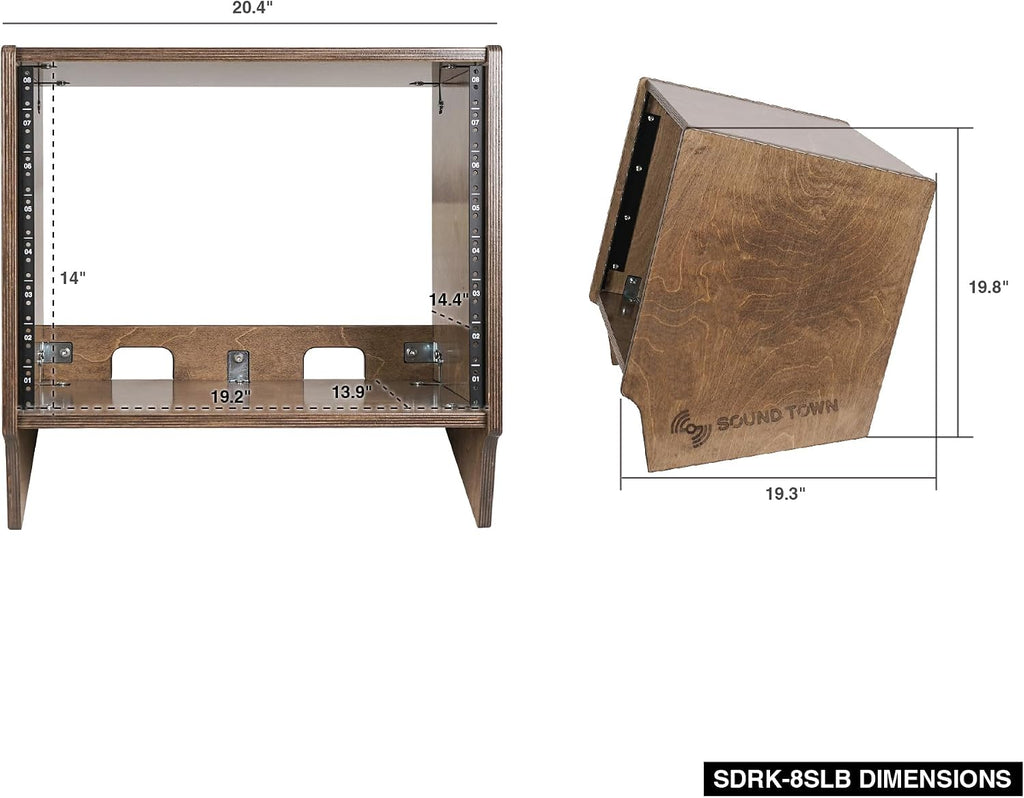 Sound Town DIY 8U Angled Desktop Turret Studio Rack with Solid Baltic Birch Plywood, Weathered Brown, Assembly Required (SDRK-8SLB)