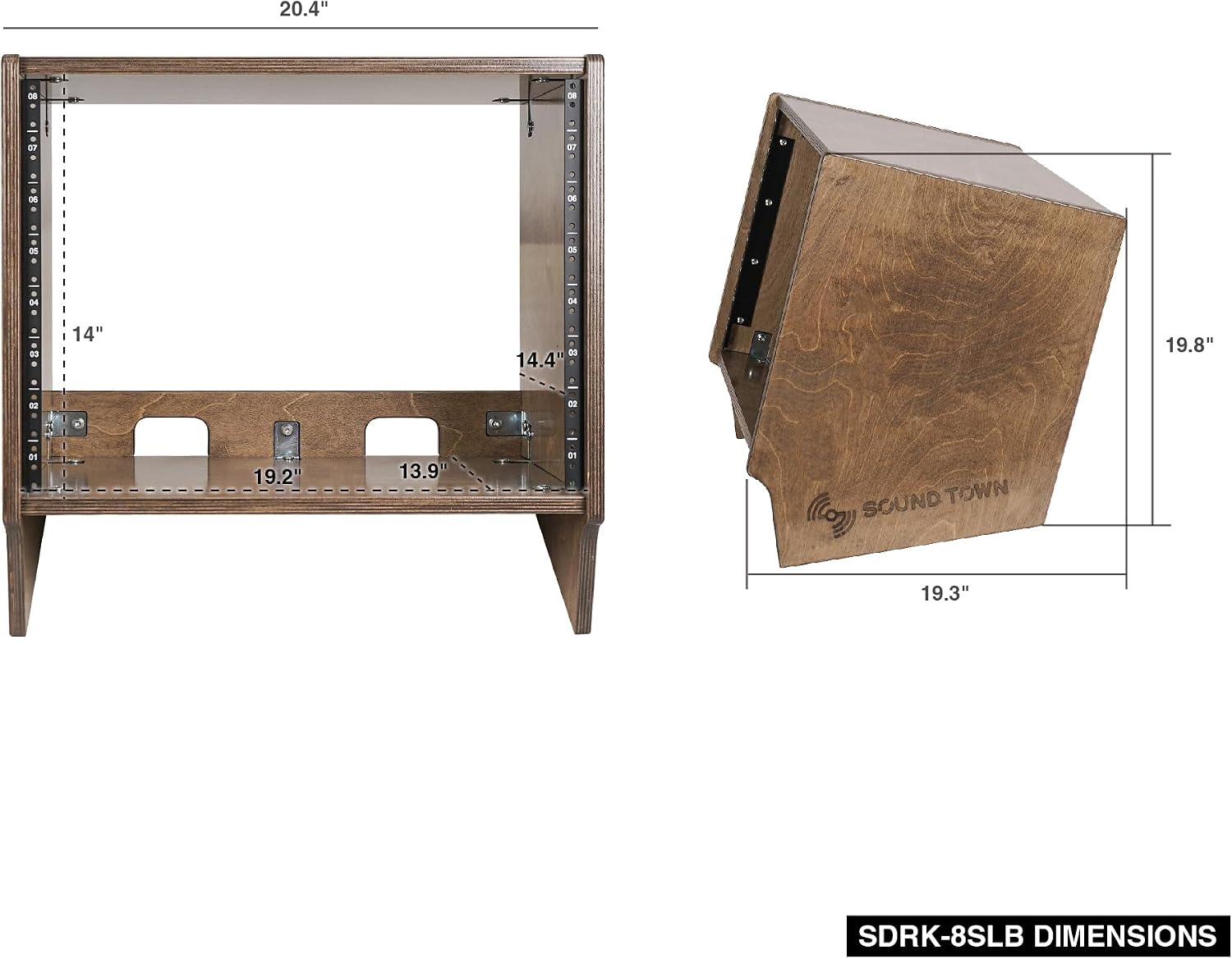 Sound Town DIY 8U Angled Desktop Turret Studio Rack with Solid Baltic Birch Plywood, Weathered Brown, Assembly Required (SDRK-8SLB)