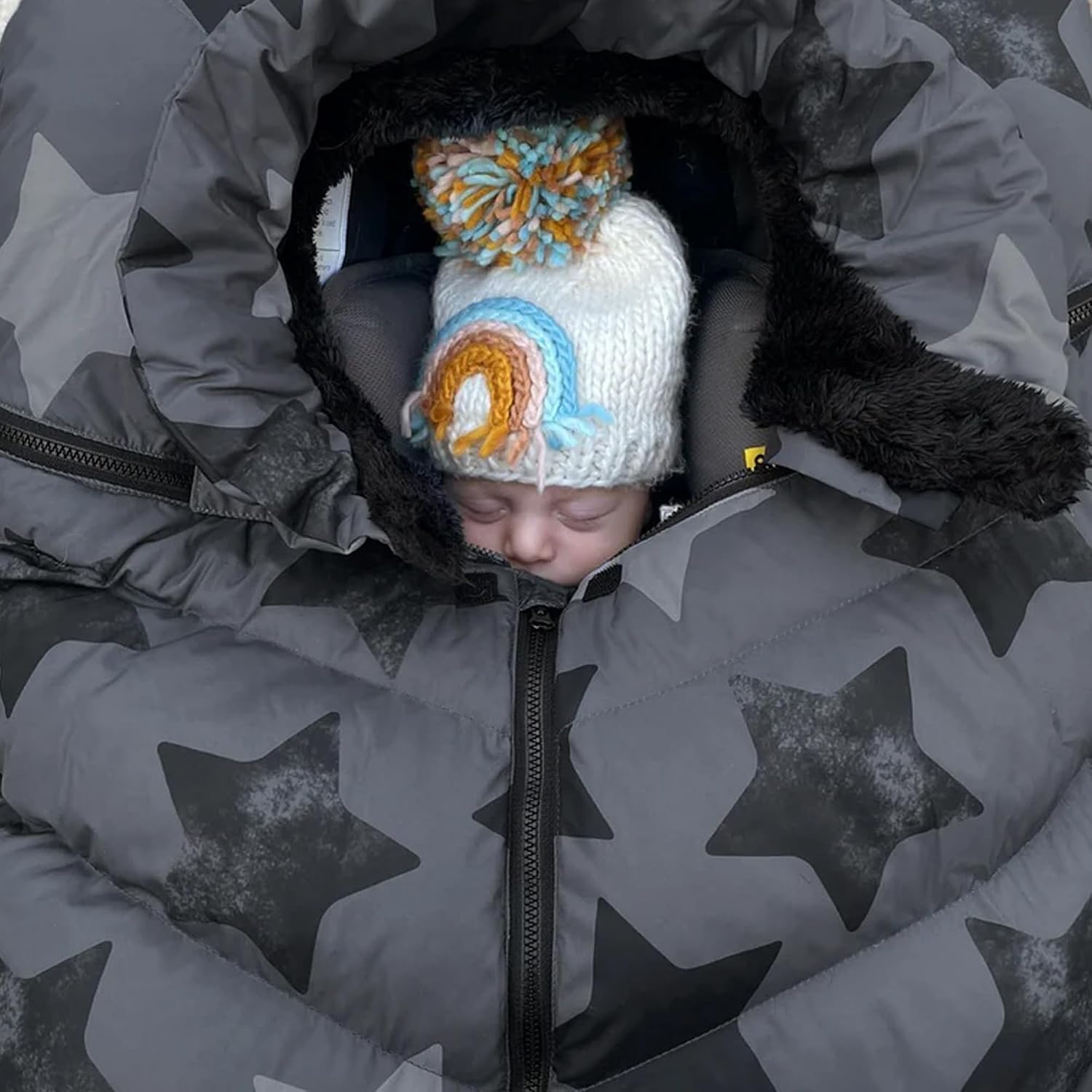 7AM Enfant Car Seat Covers - Cocoon Baby Cover for Boys & Girls, Rain & Snow Repellent, Breathable Windproof, Center Zipper, Universal Fit for Infant Car Seat (0-12M) (Stella)