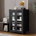 ELECWISH Media Storage Cabinet, Audio-Video Media Stand,Stereo Cabinet with 4 Height-Adjustable Shelves, AV Rack with Glass Doors for Meeting, Living, Recording Room