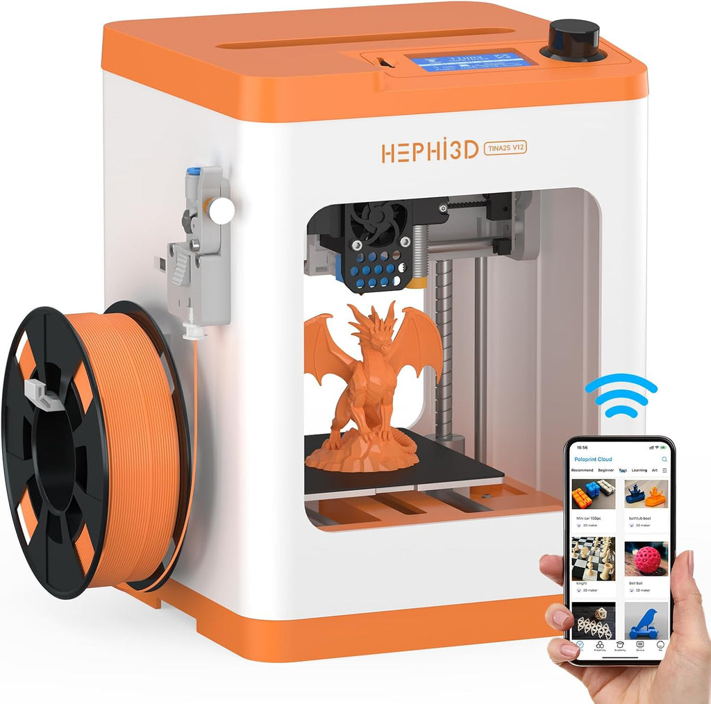 TINA2S 3D Printer, HEPHI3D 3D Printers for Beginners, WiFi Cloud Printing Mini 3D Printer Fully Assembly, Auto Leveling 3D Printers for Kids Silent Print, Open Source DIY 3D Printer for Home, School