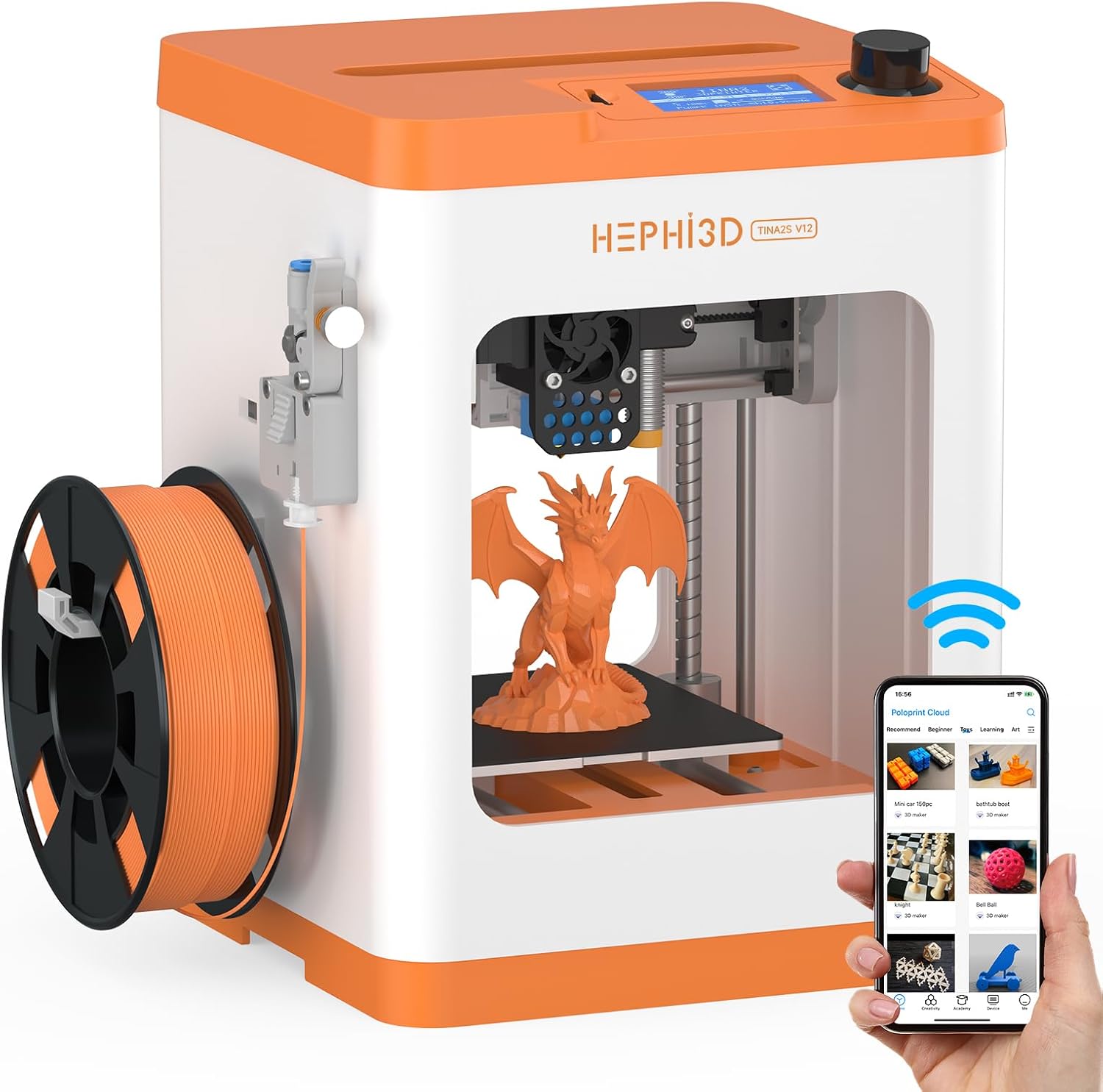 TINA2S 3D Printer, HEPHI3D 3D Printers for Beginners, WiFi Cloud Printing Mini 3D Printer Fully Assembly, Auto Leveling 3D Printers for Kids Silent Print, Open Source DIY 3D Printer for Home, School