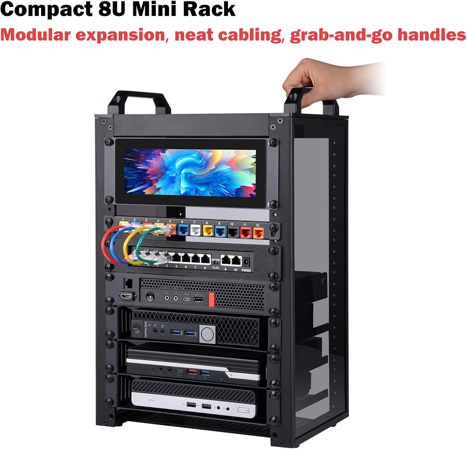 GeeekPi 8U Server Cabinet, 10 inch Server Rack for Network, Servers, Audio, and Video Equipment, DeskPi RackMate T1 Rackmount, 7.87 inch Depth