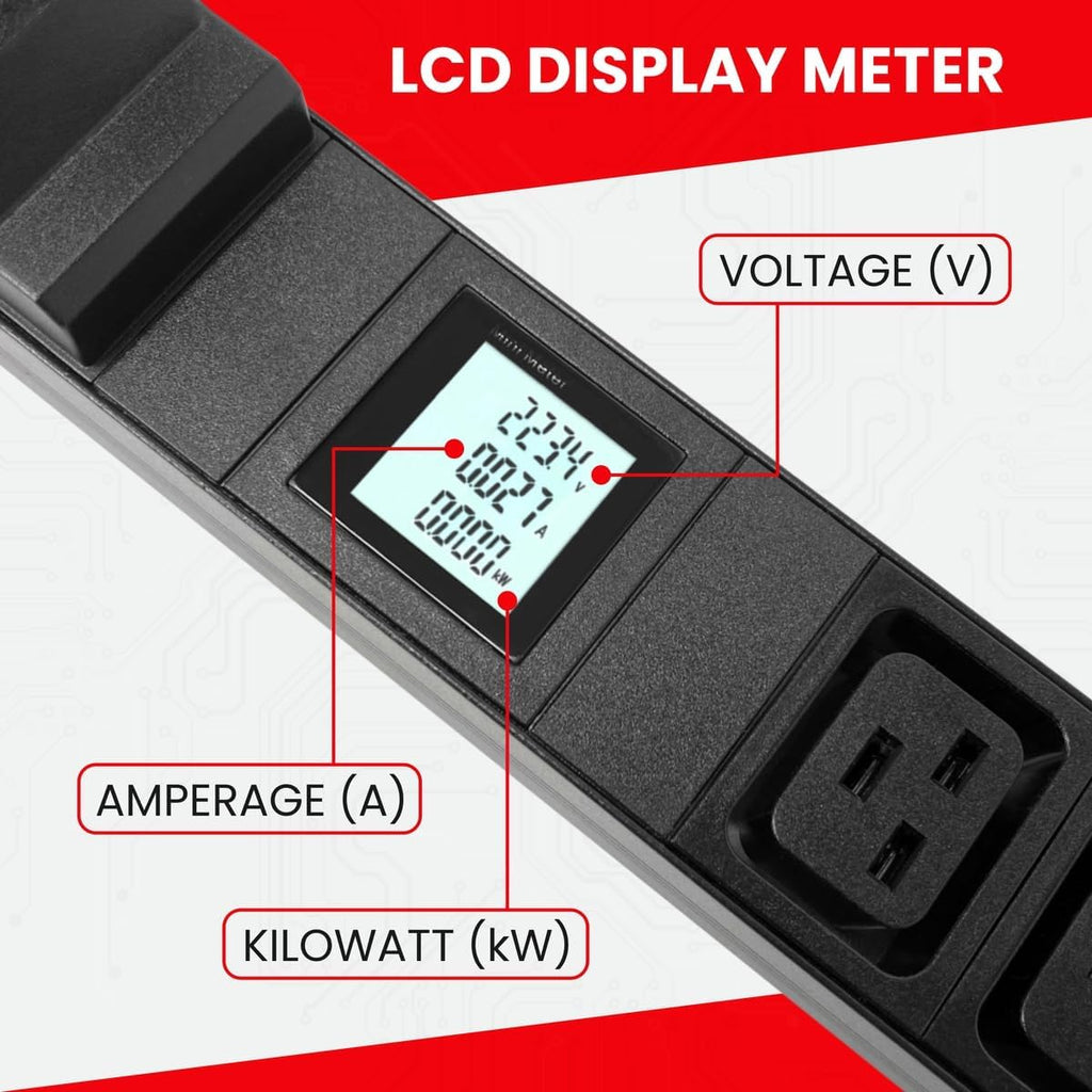 Rack Mount Power Strip - 240V 30A 3C19 & 8 C13 outlets PDU with Built-in Surge Protector, Volt & Amp Meter for Data Center - 19' Metal Housing, Ears & Fittings Included (3C19 8C13)