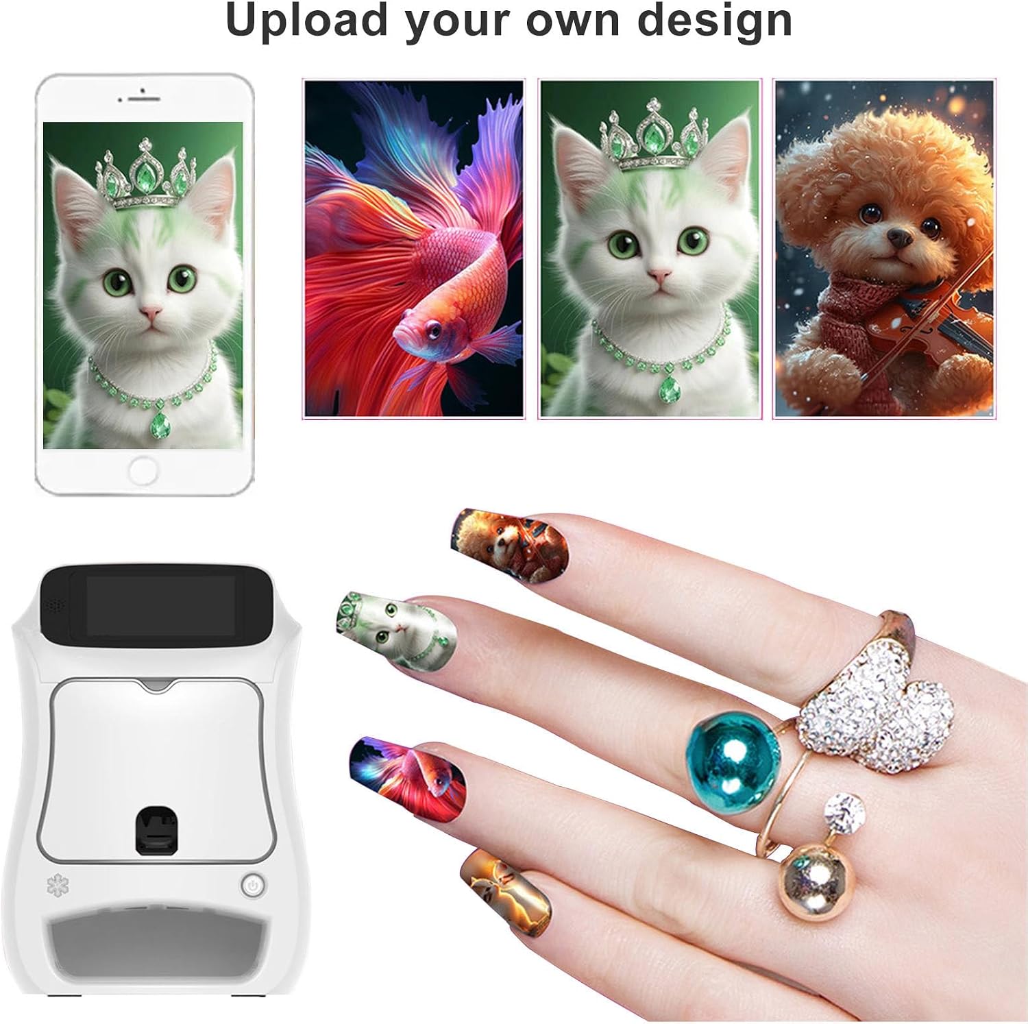 3D Automatic Smart Nail Printer, Portable Digital Mobile Nail Art Printer with Touch Screen Display, Nail Painter for Kid/Nail Studio/Nail Lovers, WiFi/DIY Nail Art Printer