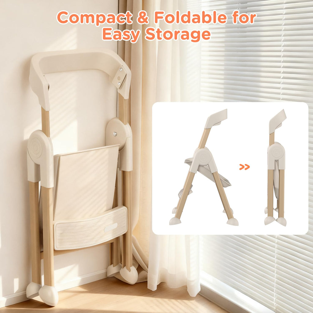 6-in-1 High Chair for Babies and Toddlers, 2026 New Aluminum Alloy Folding Toddler Step Stool with 4-Position Height, Detachable Double-Layer Tray, 6 Growing Stages from Infant to Toddler Seating
