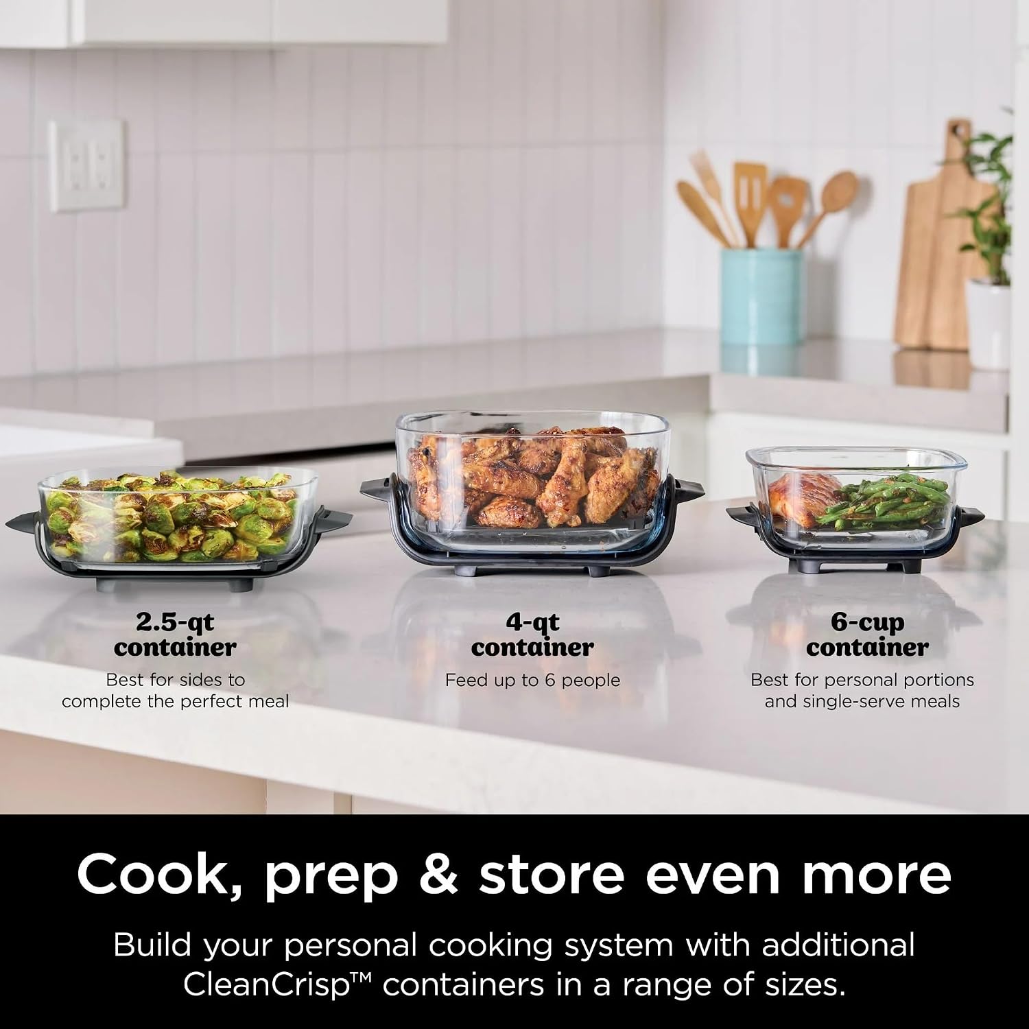 Ninja FN100RD Crispi Air Fryer, Microwave, Freezer & Dishwasher Safe, Non Toxic Glass Portable Cooking System, 4 QT & 5 Cup Glass Containers with Storage Lids, Easy Meals, Cherry (Renewed)
