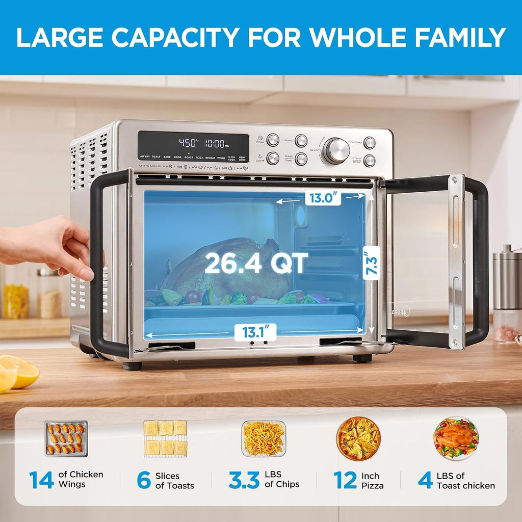 Midea Flexify Classic French Door Toaster Oven Air Fryer Combo, 10-in-1 Large Capacity 26.4 QT Countertop Oven, 25% Faster Cooking and 90% Less Oil, Stainless Steel