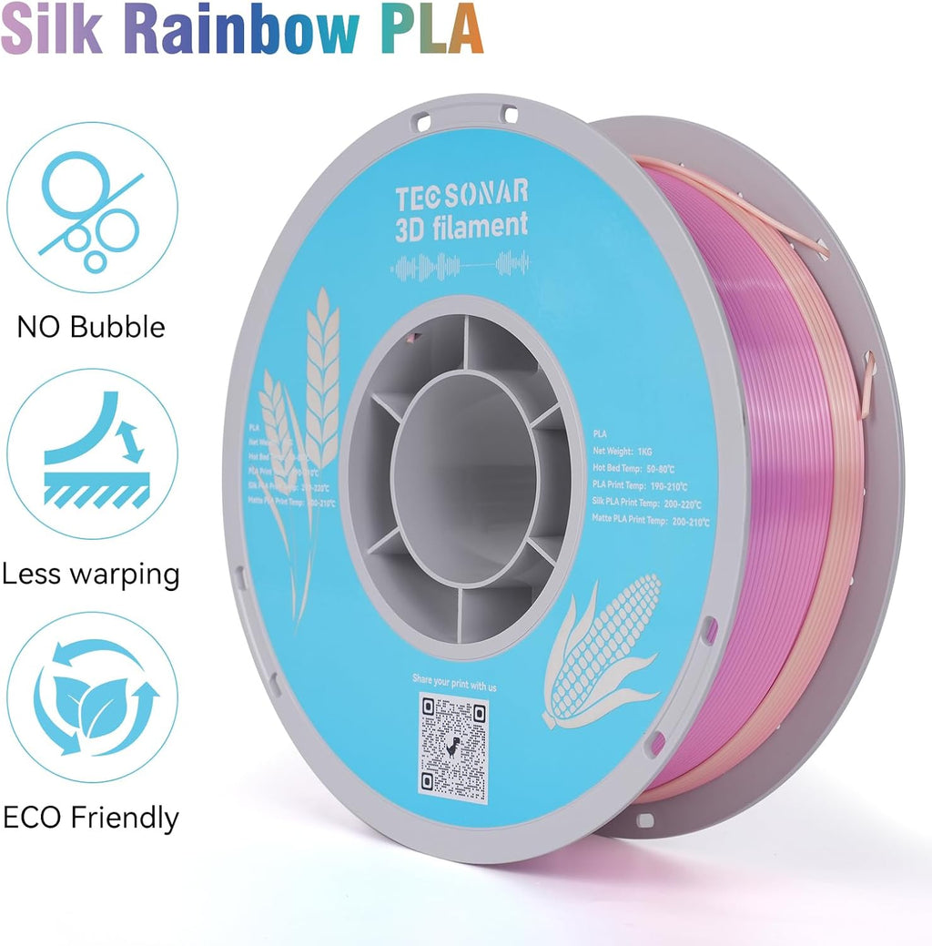 Silk Rainbow PLA 3D Printer Filament, 10 Rolls,1KG Spool(2.2lbs) 1.75mm 3D Printing Multicolor Gradient Filament Bundle for Most FDM 3D Printers,10 Different Silk Rainbow Colors
