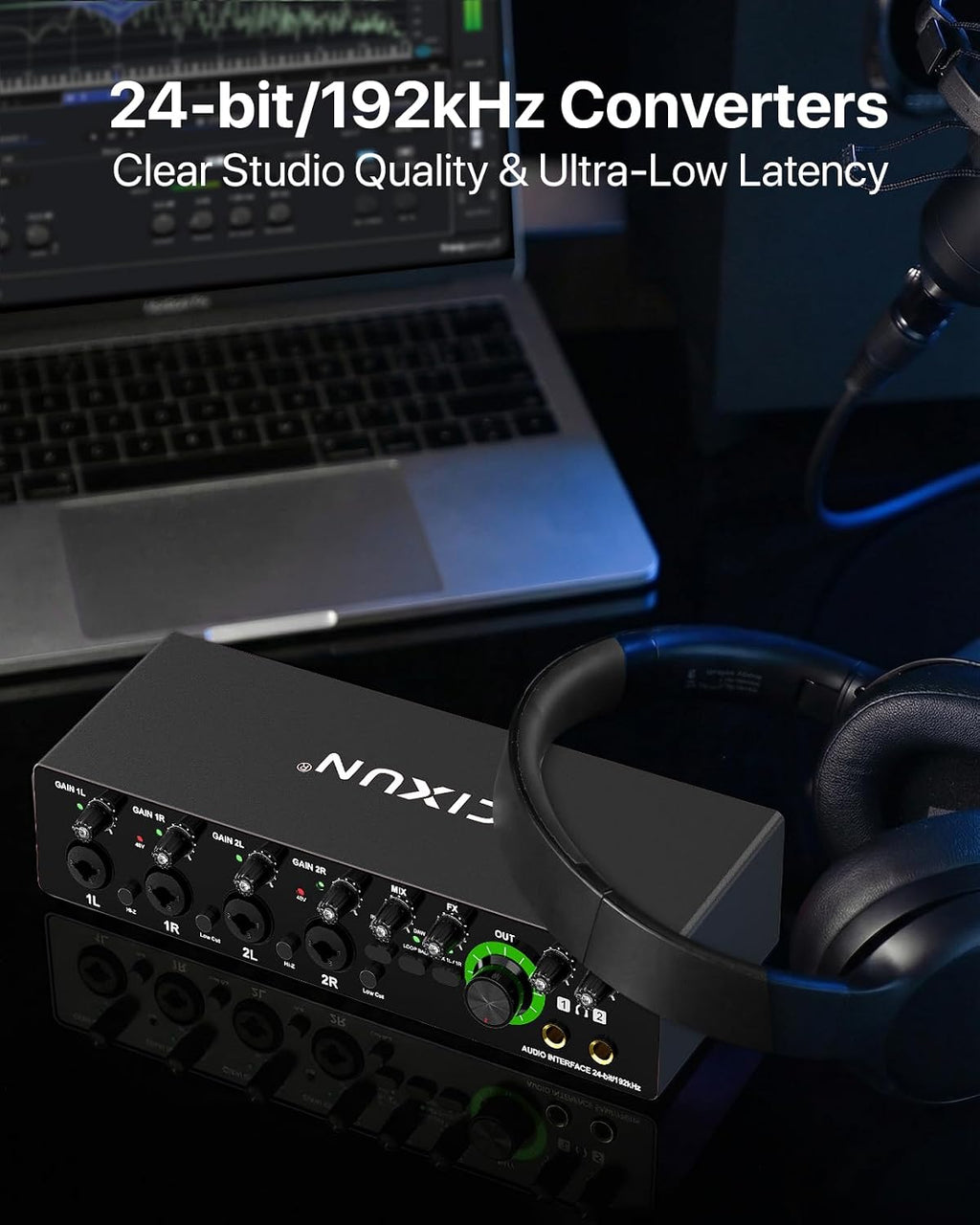 4x4 USB-C Audio Interface for PC & Mac - 24-bit/192kHz Studio Recording, 4 Combo Inputs (XLR/TRS), 4 TRS Outputs, 48V Phantom Power, FX Effects for Podcast/Streaming (Matte Black)