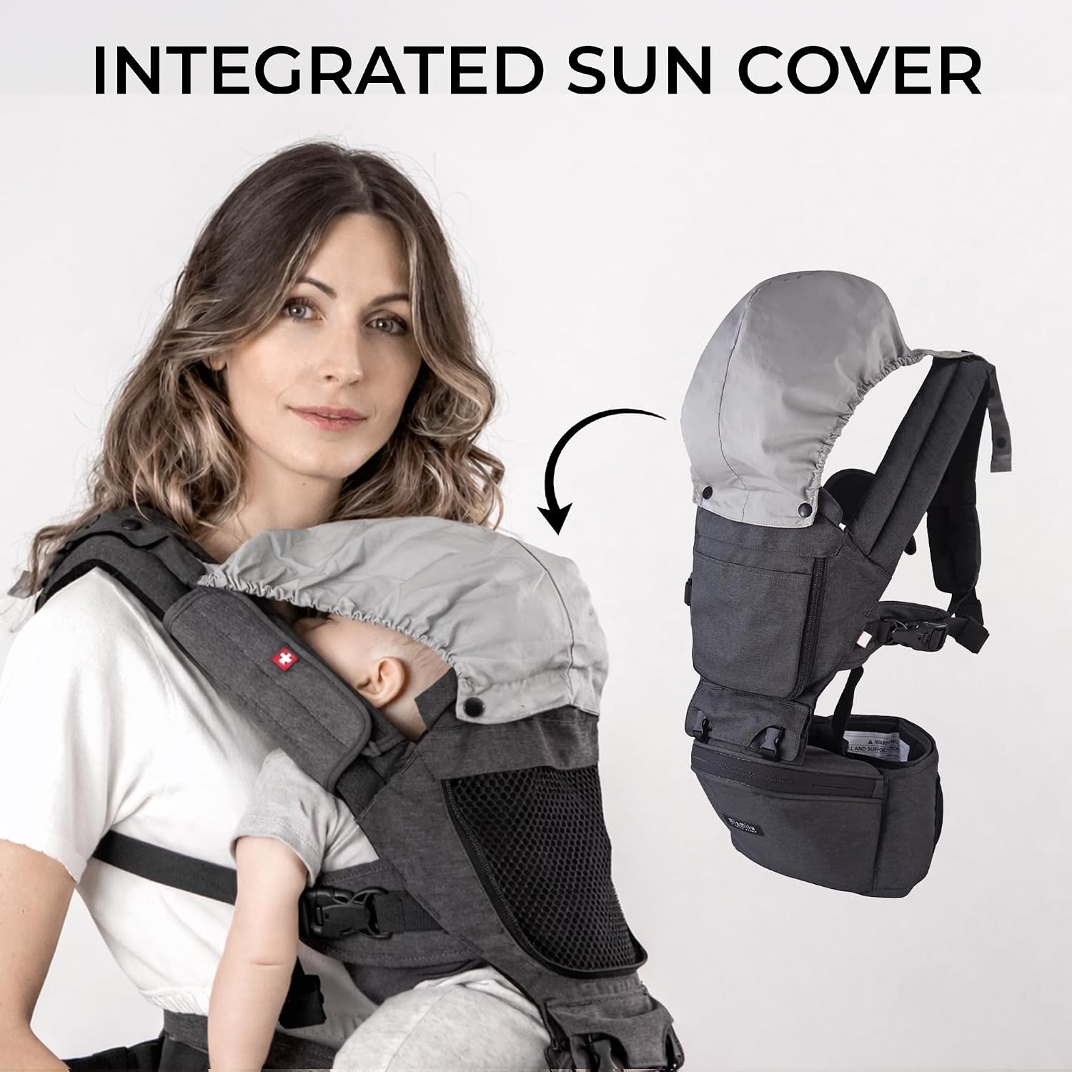 MiaMily Ergonomic Hip Seat Baby Carrier, 6 Carry Positions, Newborn to Toddler, Lumbar Support, Adjustable Waist Belt, Hipster Plus, Charcoal Grey