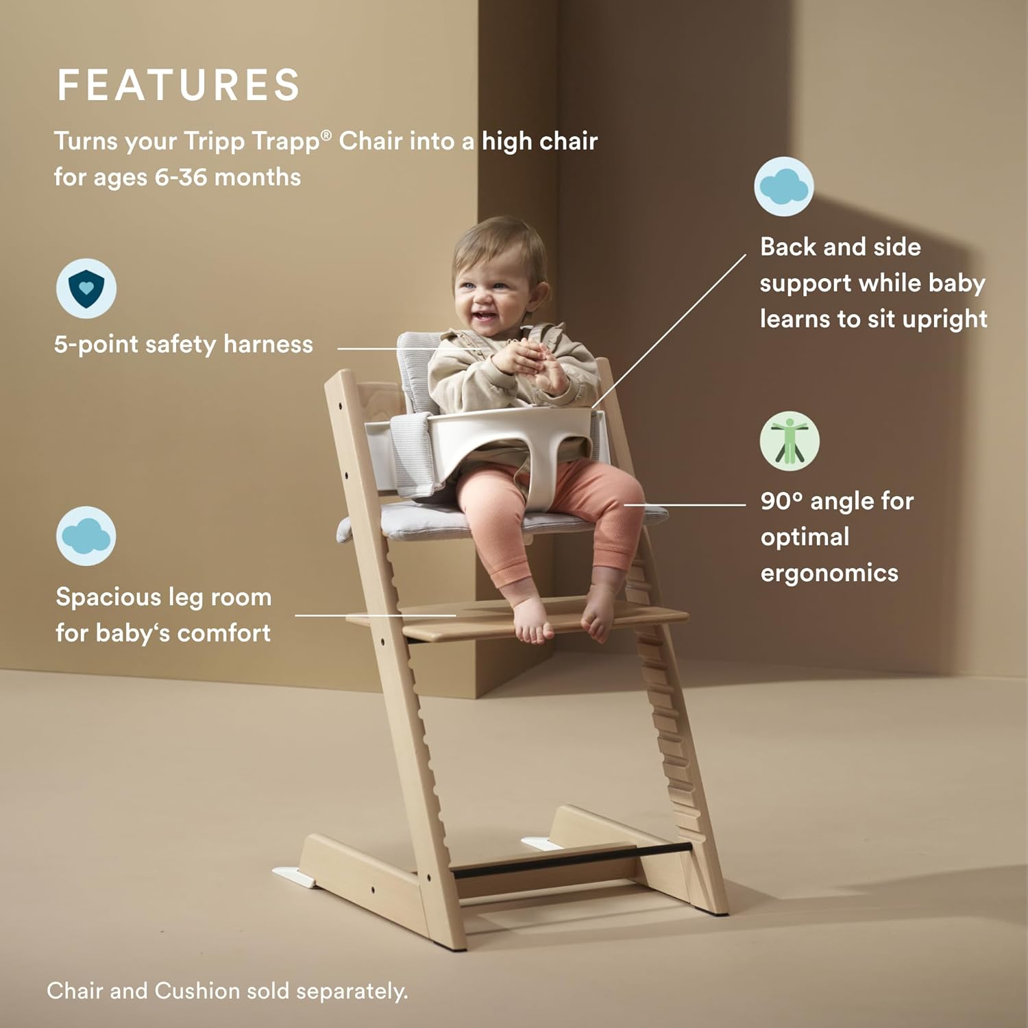 Stokke Tripp Trapp Baby Set 2, White - Ages 6-36 Months - Convert the Tripp Trapp Chair into a Comfortable High Chair - Includes Stokke Harness 2