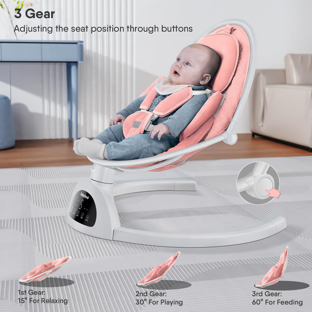 BabyBond Baby Swings for Infants, Bluetooth Infant Swing with Music Speaker, 3 Seat Positions, 5 Point Harness Belt, 5 Speeds and Remote Control - 1 Pcs (Pink)