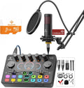 Podcast Equipment Bundle, Mixer with 48V XLR Condenser Microphone, TF Card,5RGB,Surround Sound,Suitable for Streaming/TikTok/YouTube, Compatible with Mobile Phones, PC,Camera RS2