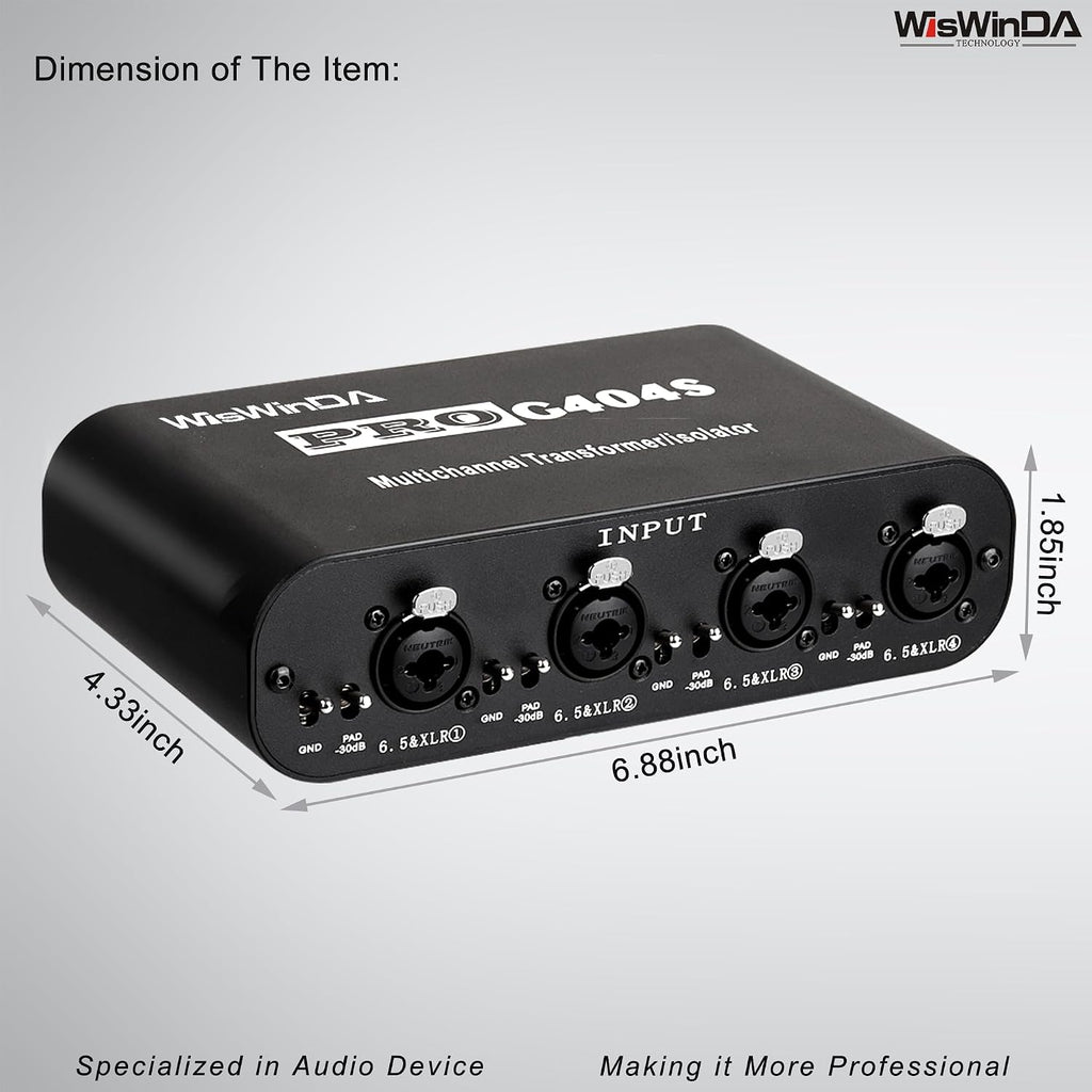 4Channels Pro G404s XLR/TS/TRS/1/4' Passive Hum Eliminator Direct Box for Audio Equipments Ground Loop Isolator Noise Filter for Different Audio Systems Using (Pro G404S)