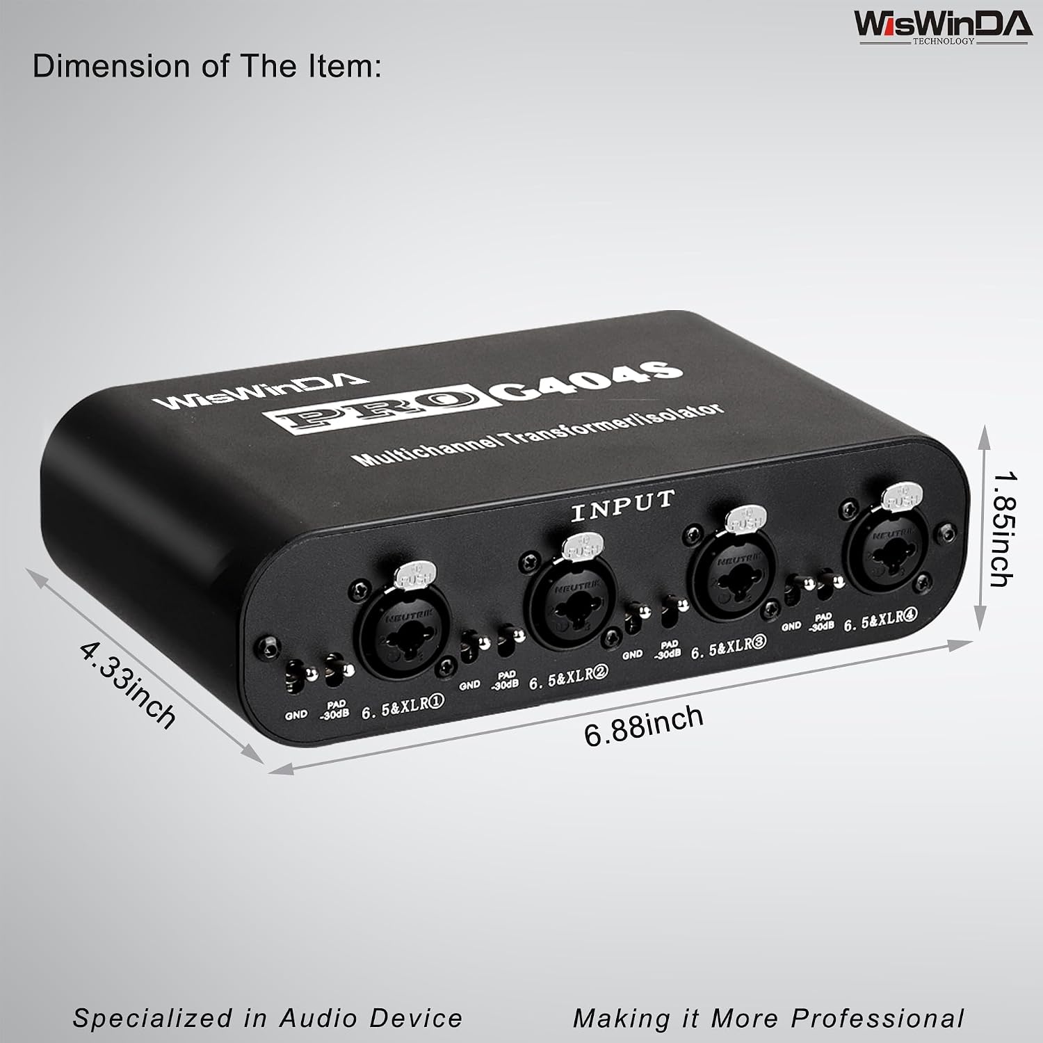 4Channels Pro G404s XLR/TS/TRS/1/4' Passive Hum Eliminator Direct Box for Audio Equipments Ground Loop Isolator Noise Filter for Different Audio Systems Using (Pro G404S)