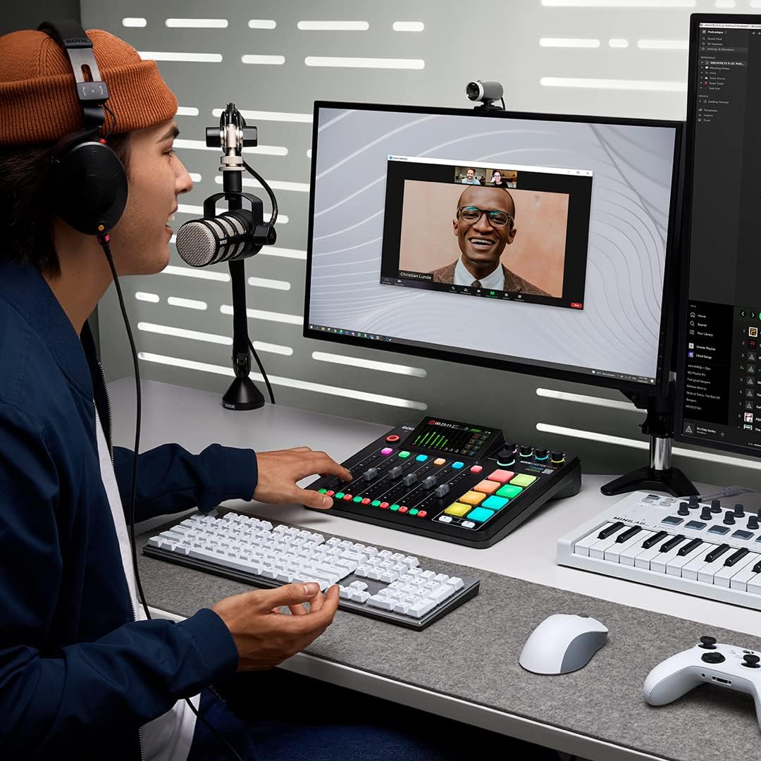 Rode RODECaster Pro II Audio Production Studio Bundle with Zoom ZDM-1 Podcast Mic Pack, StreamEye Adjustable Boom Arm, 32GB microSD Card and StreamEye Polishing Cloth