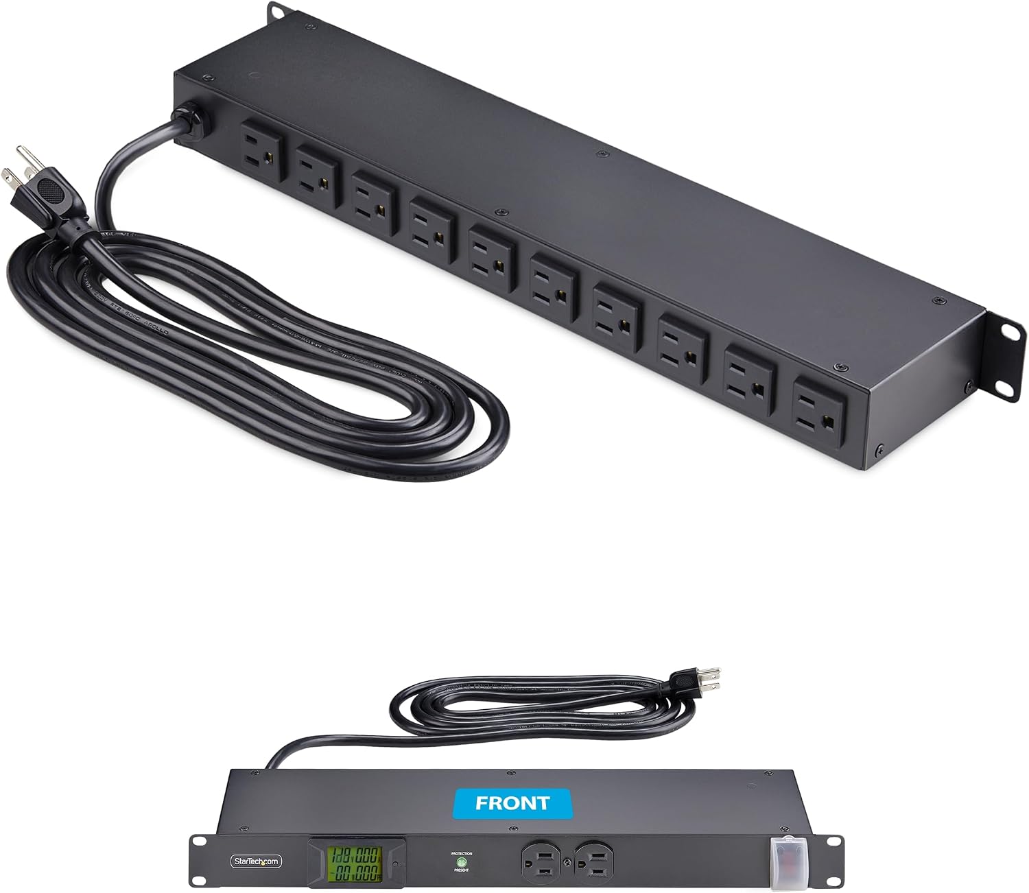 StarTech.com 12-Outlet Horizontal Rack Mount Metered PDU, 1U Server Power Strip w/Surge Protector, 8ft/2.4m Power Cable, TAA
