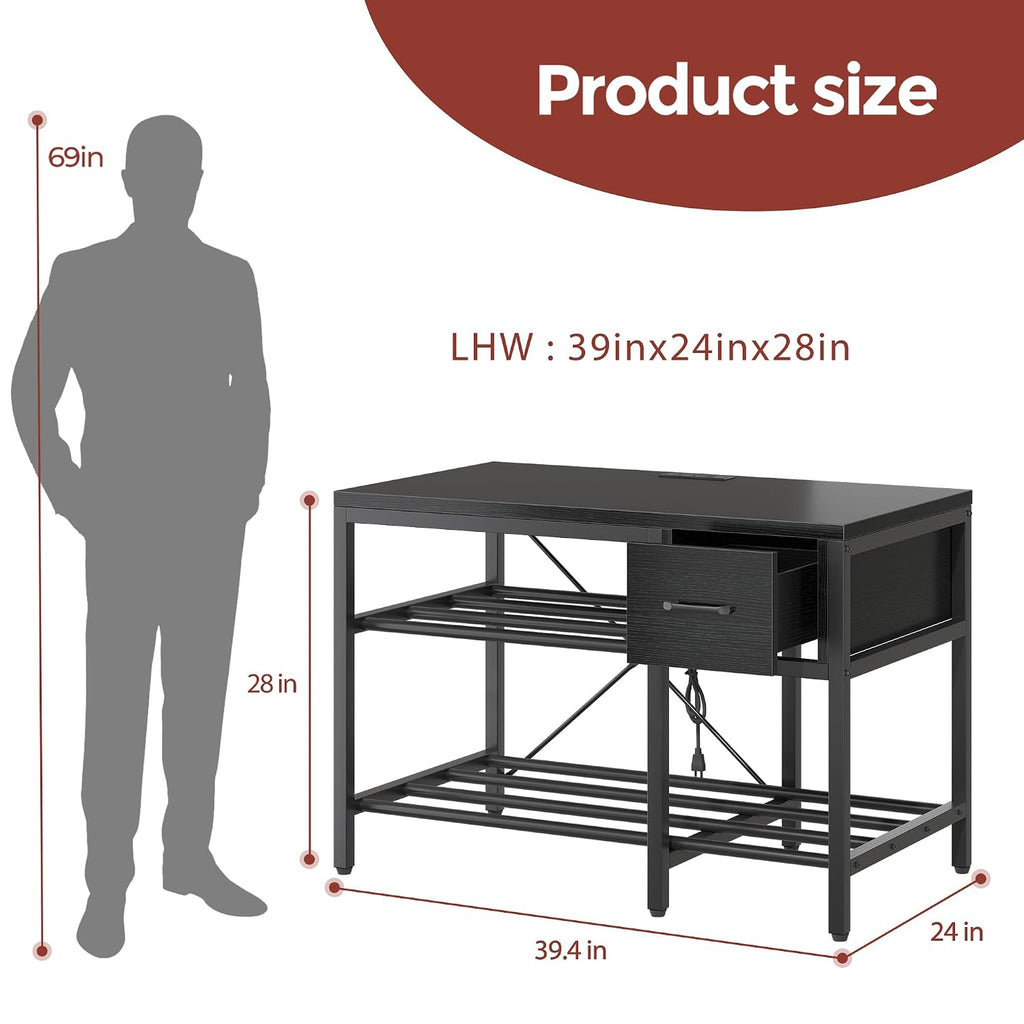 3D Printer Stand with Filament Storage – Heavy Duty Metal 3D Printer Table with Drawer and Power Hub for Workshop, Studio, and Office