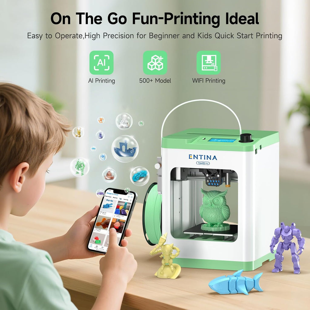 Entina Mini 3D Printer Tina2S V12 & 4 Colors PLA 3D Printer Filament Bundle(Red, Yellow, Blue, Green)