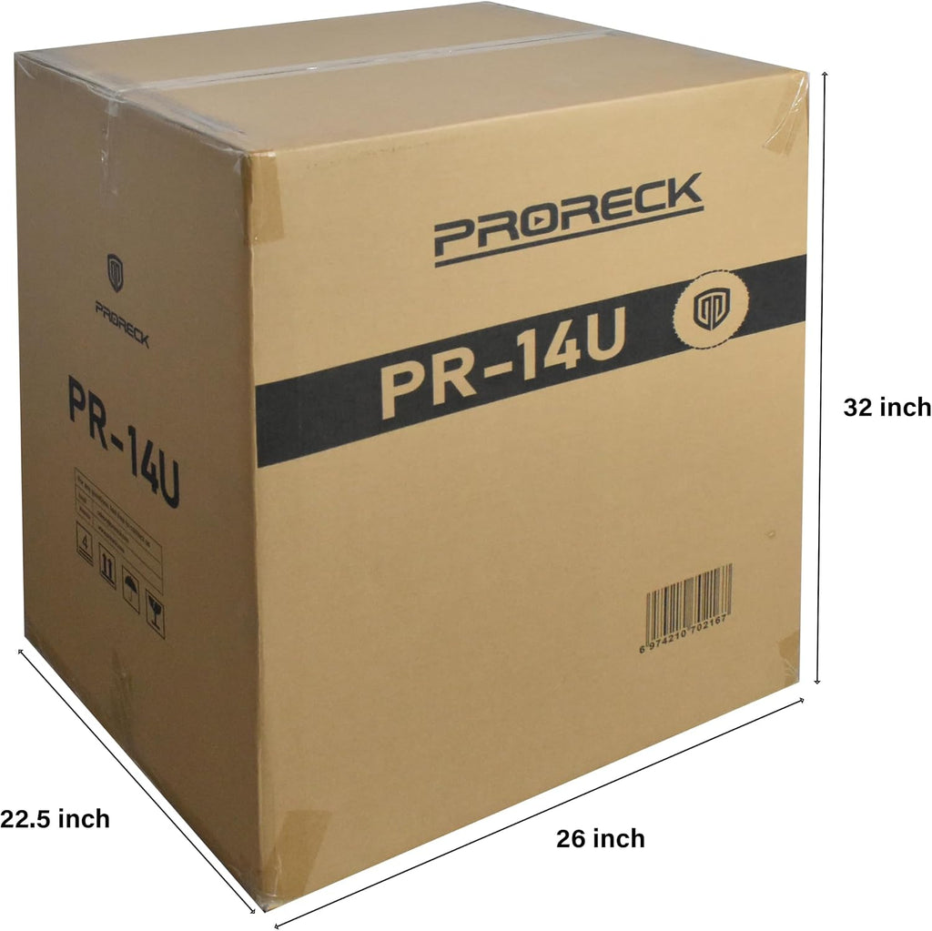 PRORECK 14U Rack/Road Case With Slant Mixer Top, And Casters, 20'' Rackable Depth, Plywood, 14U Installation Size, Pro Stage Performance.