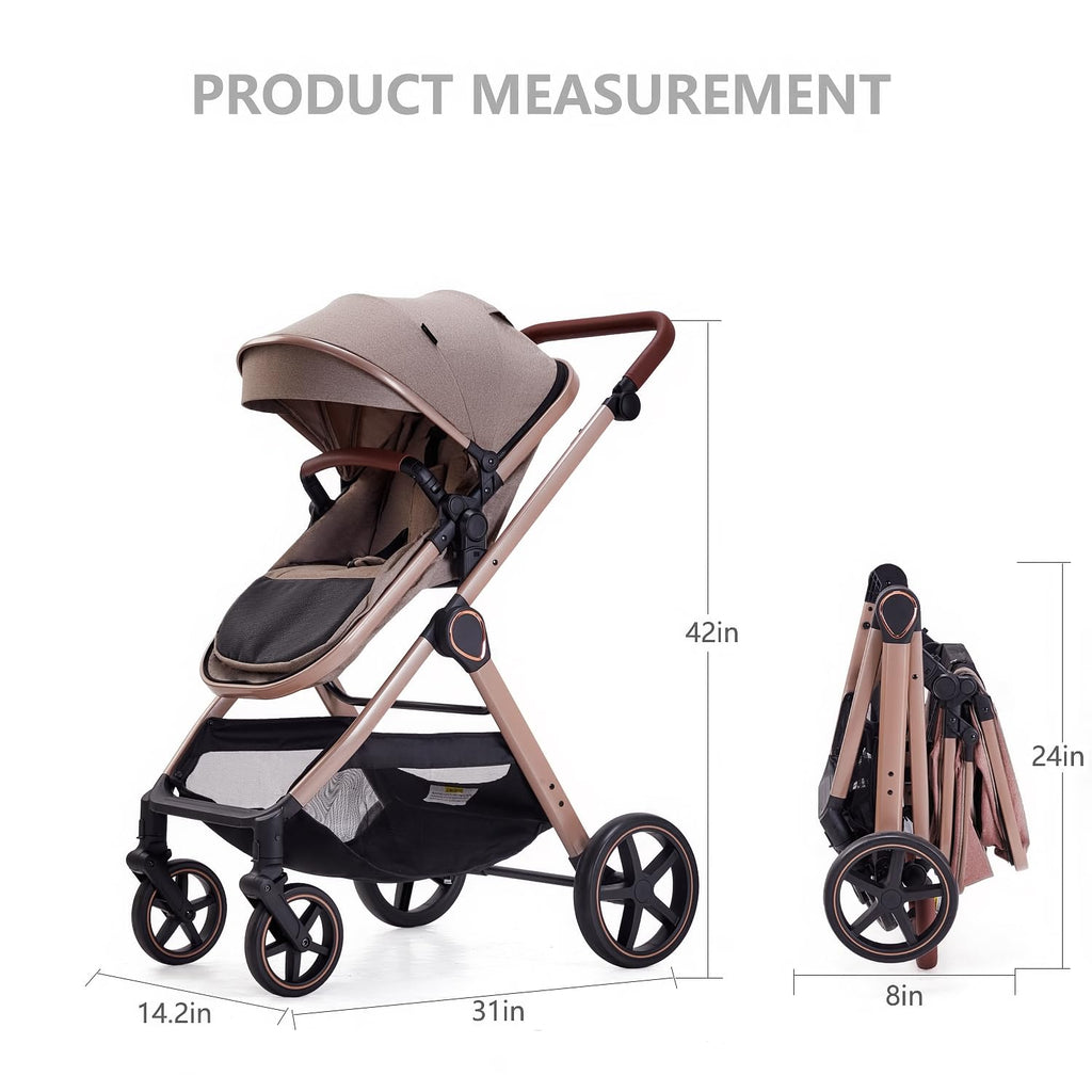 Lortsybab 2 in 1 Baby Stroller, Newborn Infant Toddler Convertible Pram Stroller for 0-36 Months Old Babies (Beige)