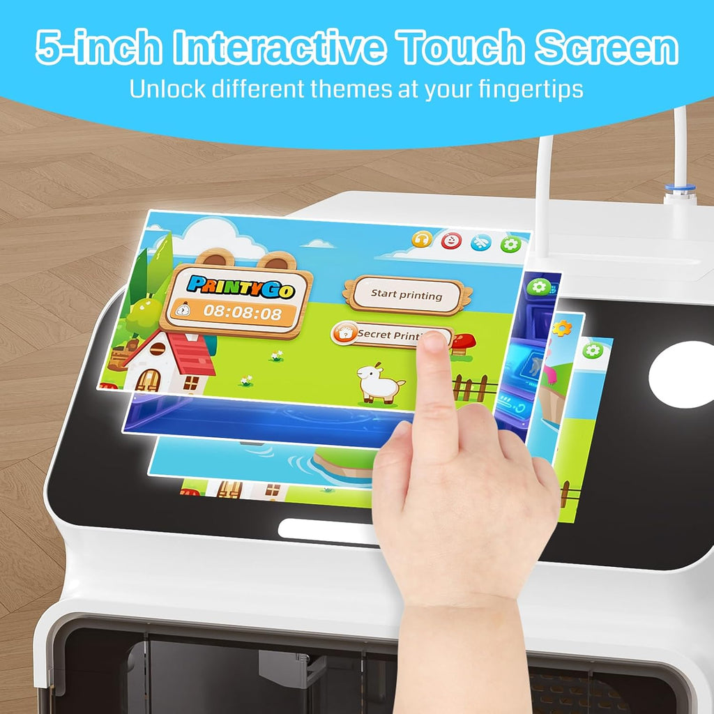SainSmart PrintyGo Mini 3D Printer for Kids, 600mm/s Auto Leveling Printer for Beginners with 5' Touch Screen, 1500+ Models, Child-Safe Design, Wi-Fi/App Control, Pre-Assembled for STEM Learning Gift