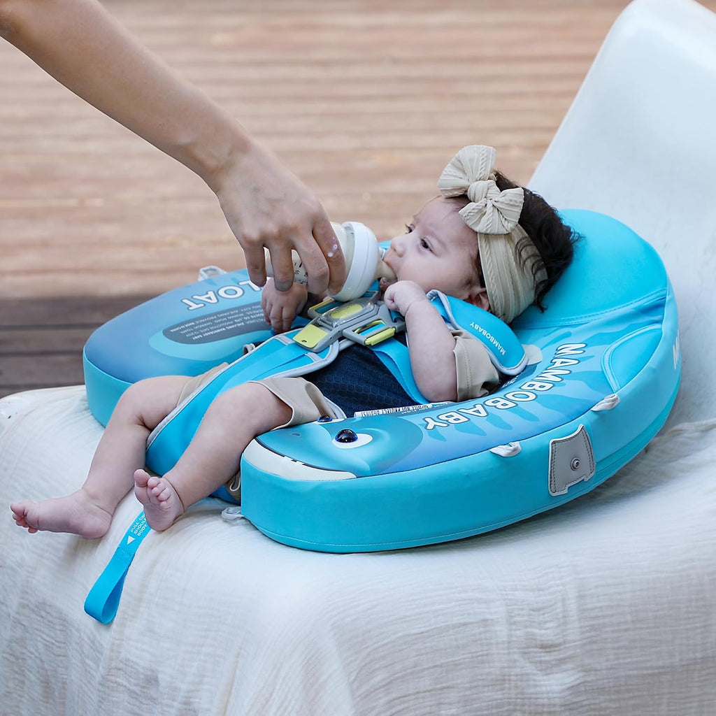Mambobaby Float Add Tail Baby Swim Float with Canopy Solid Pool Infant Swim Trainer Swimming Training Lying Air Free Water Floats Non-Inflatable Waist Swim Ring for Toddlers (Dinosaur)
