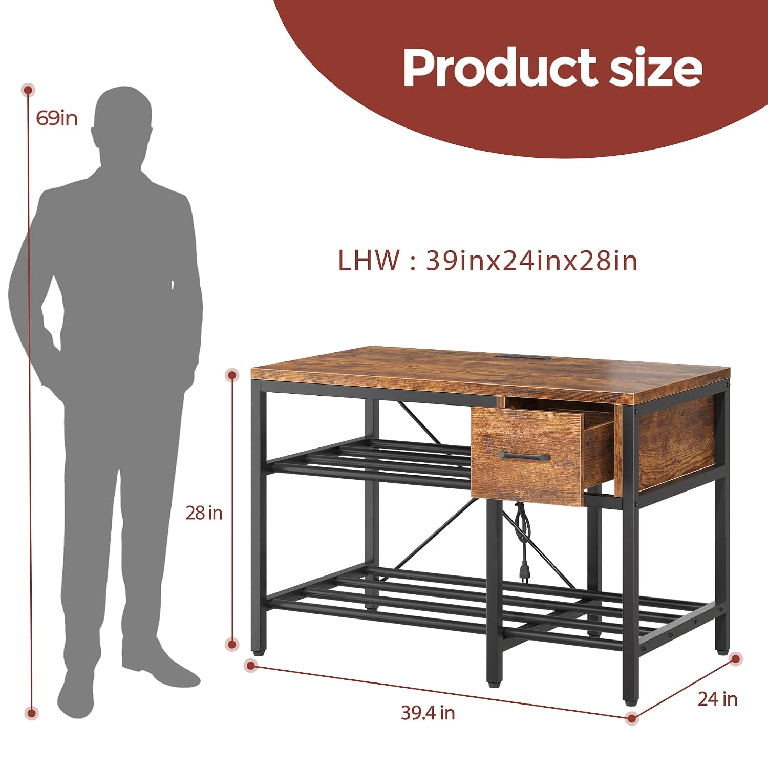 3D Printer Stand with Filament Storage – Heavy Duty Metal 3D Printer Table with Drawer and Power Hub for Workshop, Studio, and Office