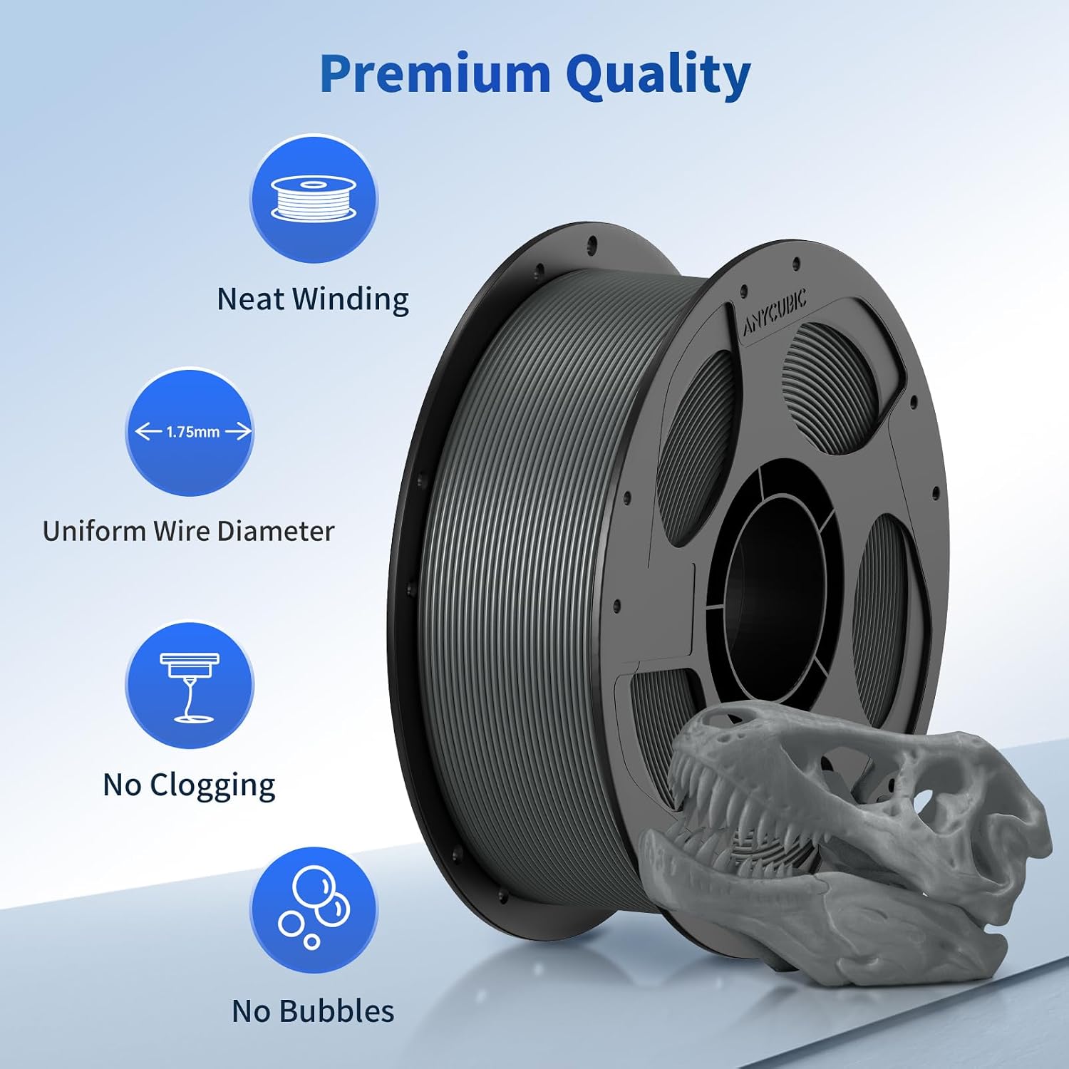 ANYCUBIC PLA Filament 1.75mm Bundle, 3D Printer Filament 1.75mm Dimensional Accuracy +/- 0.02mm, 1KG Reusable Spool (2.2 lbs), 10KG Texture Grey