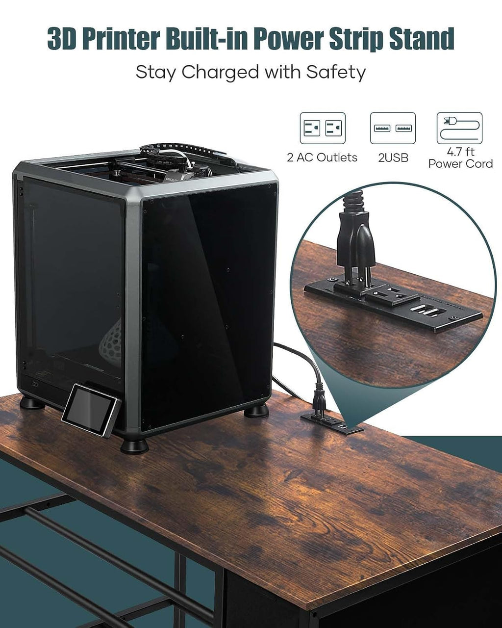 3D Printer Table with Filaments Storage - 3D Printer Stand Filament Storage Rack Heavy Duty 3D Printer Desk with Drawer for Workshop Studio Office (Brown)