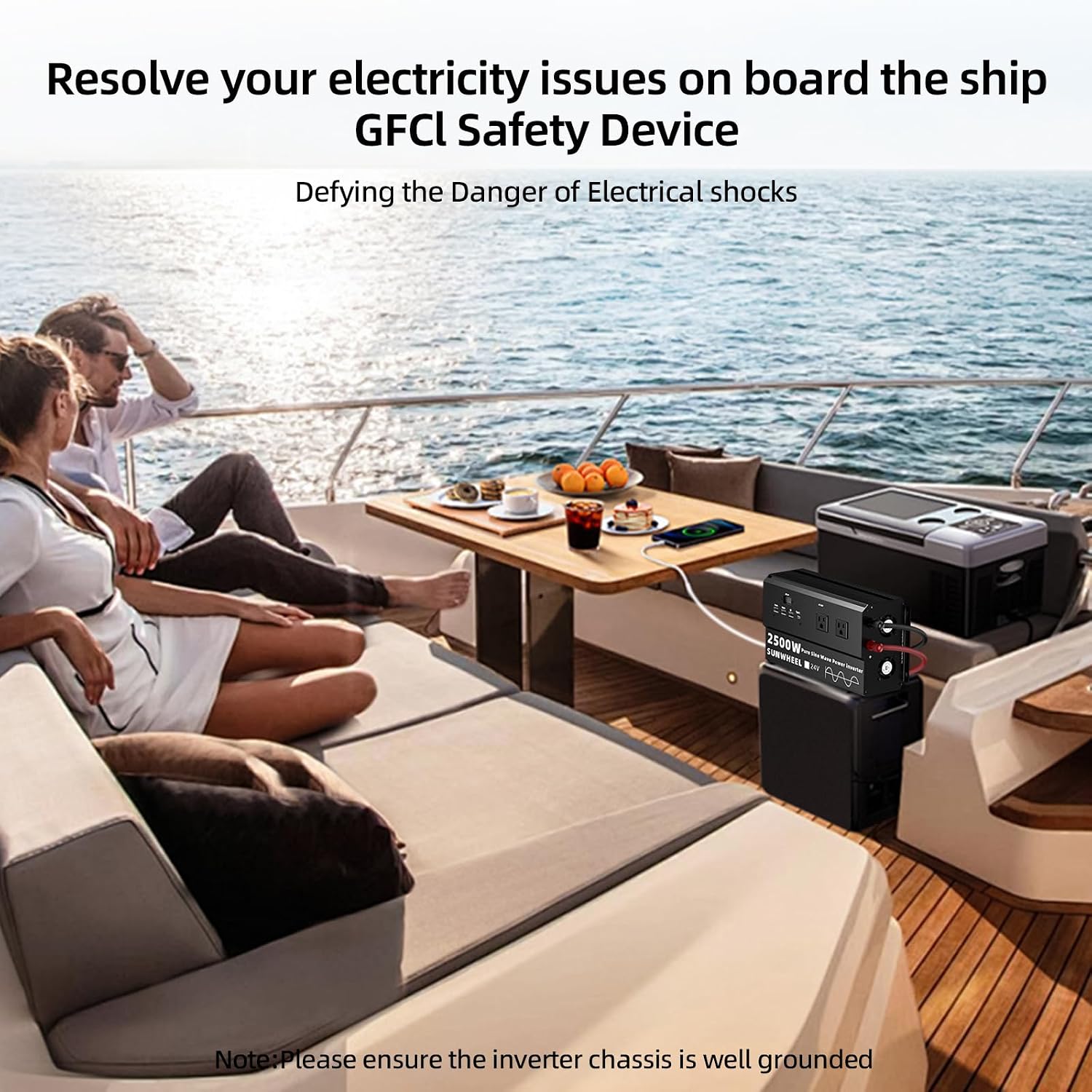SUNWHEEL 2500W 24V Pure Sine Wave Inverter, 24V DC to 110V/120V AC Power Inverter for RV、Off Grid、Truck、Power Outage with 4 AC outlets and LCD Display