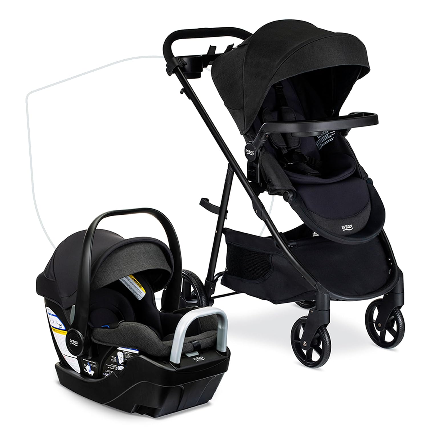 Britax Willow Brook S+ Travel System, Infant Car Seat Stroller Combo with Willow S Infant Car Seat, Alpine Base, and Brook+ Stroller; ClickTight Technology, SafeWash Insert and Cover — Raven Black