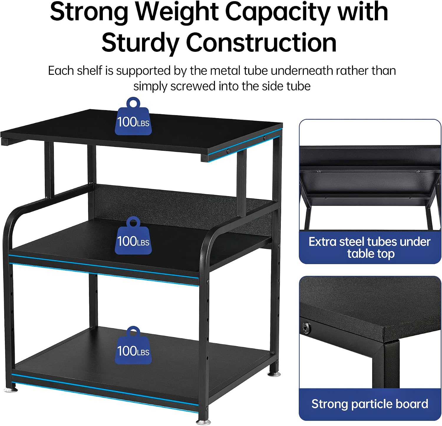 Fannova Printer Stand, 23.6 x18.9 x 30 Inches Large Printer Table with Adjustable Storage Shelf, 3 Tier Rolling Printer Cart with Wheels for Home Office, Stand for Heat Press Mini Fridge, Black