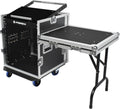 PRORECK 12U Rack/Road Case With Slant Mixer Top, One Side Table And Casters, 20'' Rackable Depth, Plywood, 12U Installation Size, Pro Stage Performance.