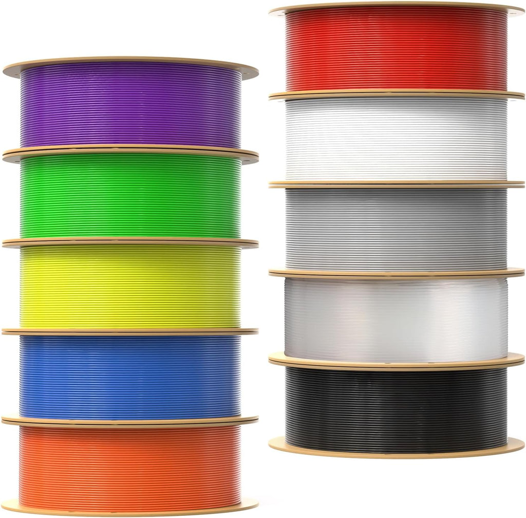 PLA Pro 3D Printer Filament 10 Packs, 1.75mm No Tangle, Each Spool Net Weight 1KG, in Total 10KG Bundles, Black+White+Grey+Clear+Blue+Green+Orange+Red+Yellow+Purple