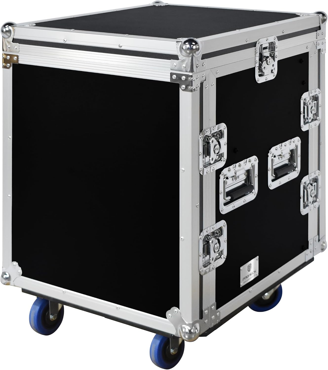 PRORECK 12U Rack/Road Case With Slant Mixer Top, One Side Table And Casters, 20'' Rackable Depth, Plywood, 12U Installation Size, Pro Stage Performance.