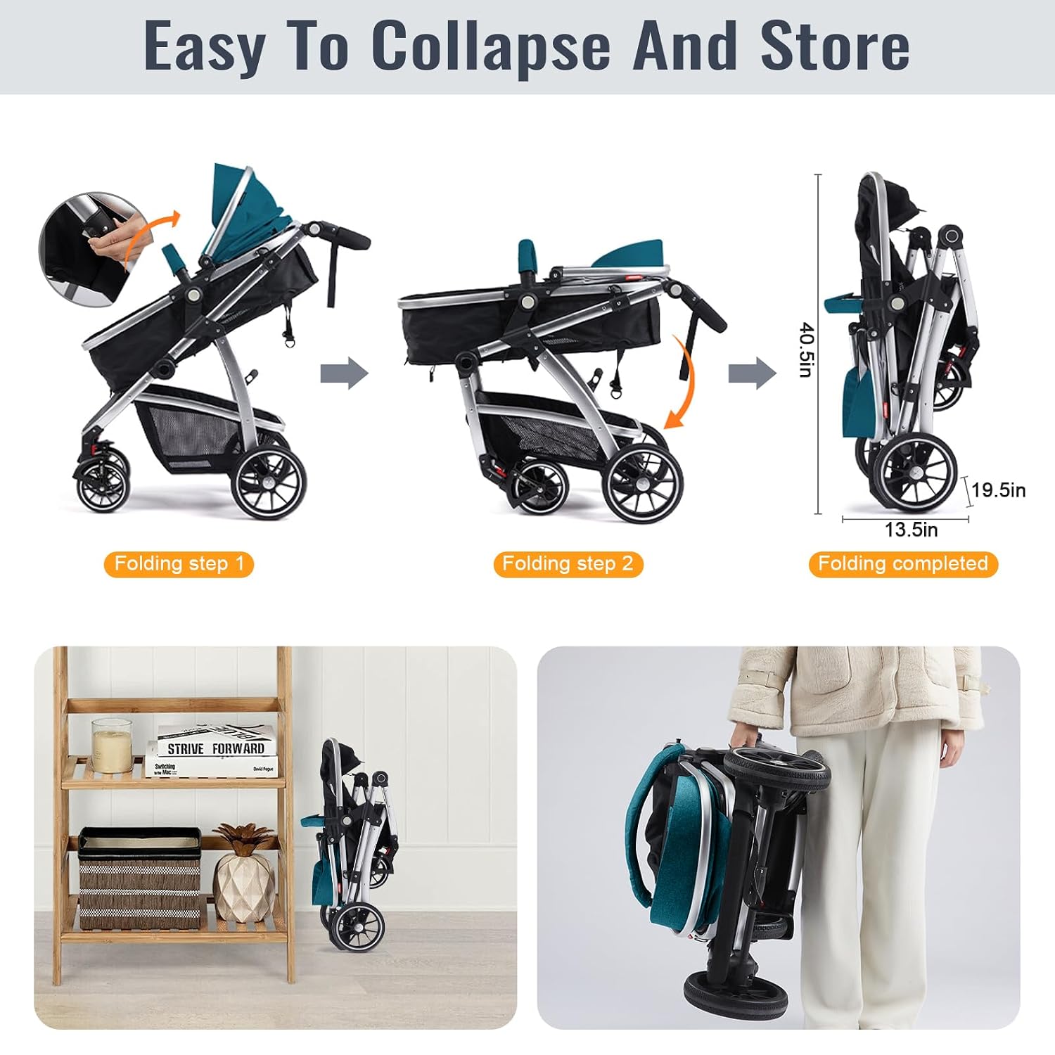 Hagaday Baby Stroller, 2-in-1 Reversible Toddler Seat with Bassinet Mode, Foldable Infant Stroller with Canopy, One Button Brake, Adjustable Handle, Newborn Pushchair(Blue)