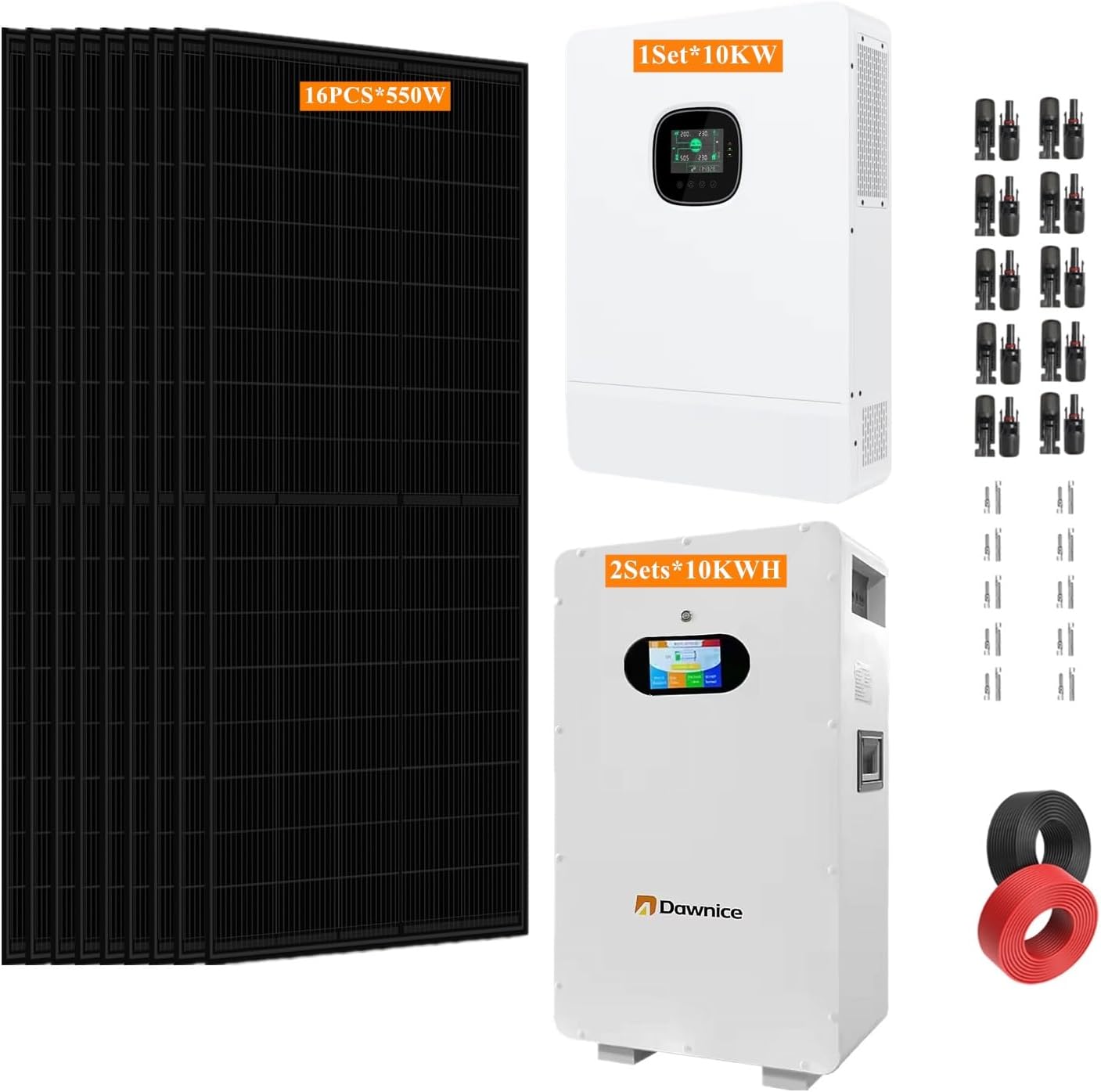 48V 10kw Off Grid Solar System Complete Kit Home Solar Power System Complete Kit with Solar Panels Solar Inverter Solar Battery 10KW 20KW 30KW (16 * 550W PV+1 * 10 Inverter+2 * 10Kwh Battery)