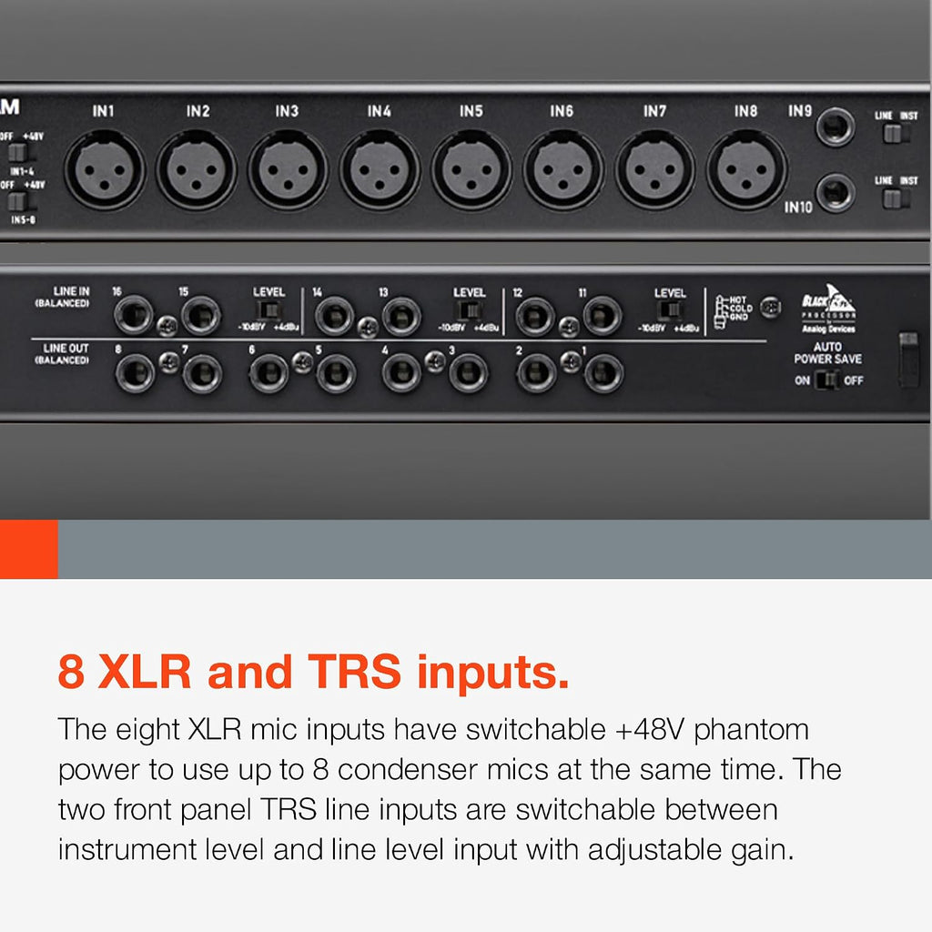 Tascam US-16x08 Rackmount USB Audio/MIDI Interface for Recording, Drum Recording, 8 XLR/8 1/4' Inputs, 8 Outputs, Control Software,Black