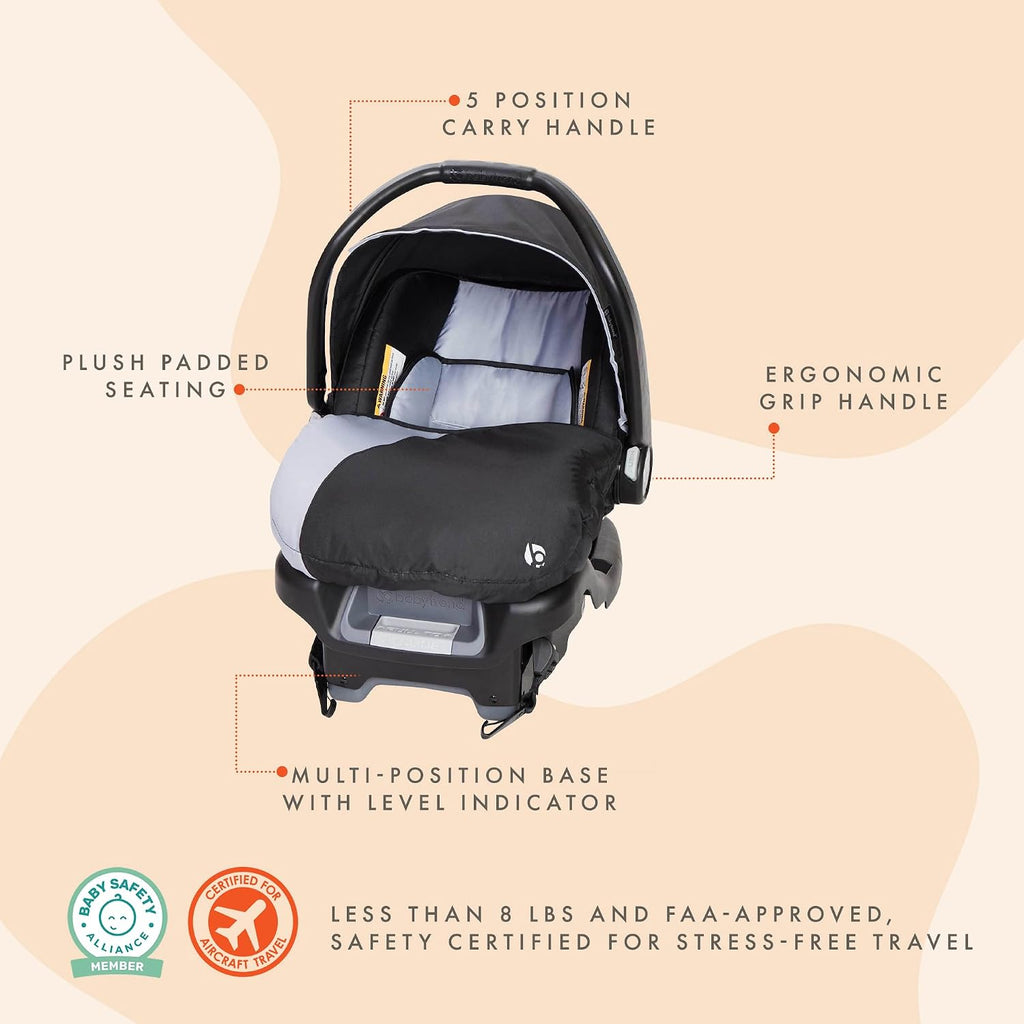 Baby Trend Ally Newborn Baby Infant Car Seat Carrier Travel System with Harness and Extra Cozy Cover for Babies Up to 35 Pounds, Stormy