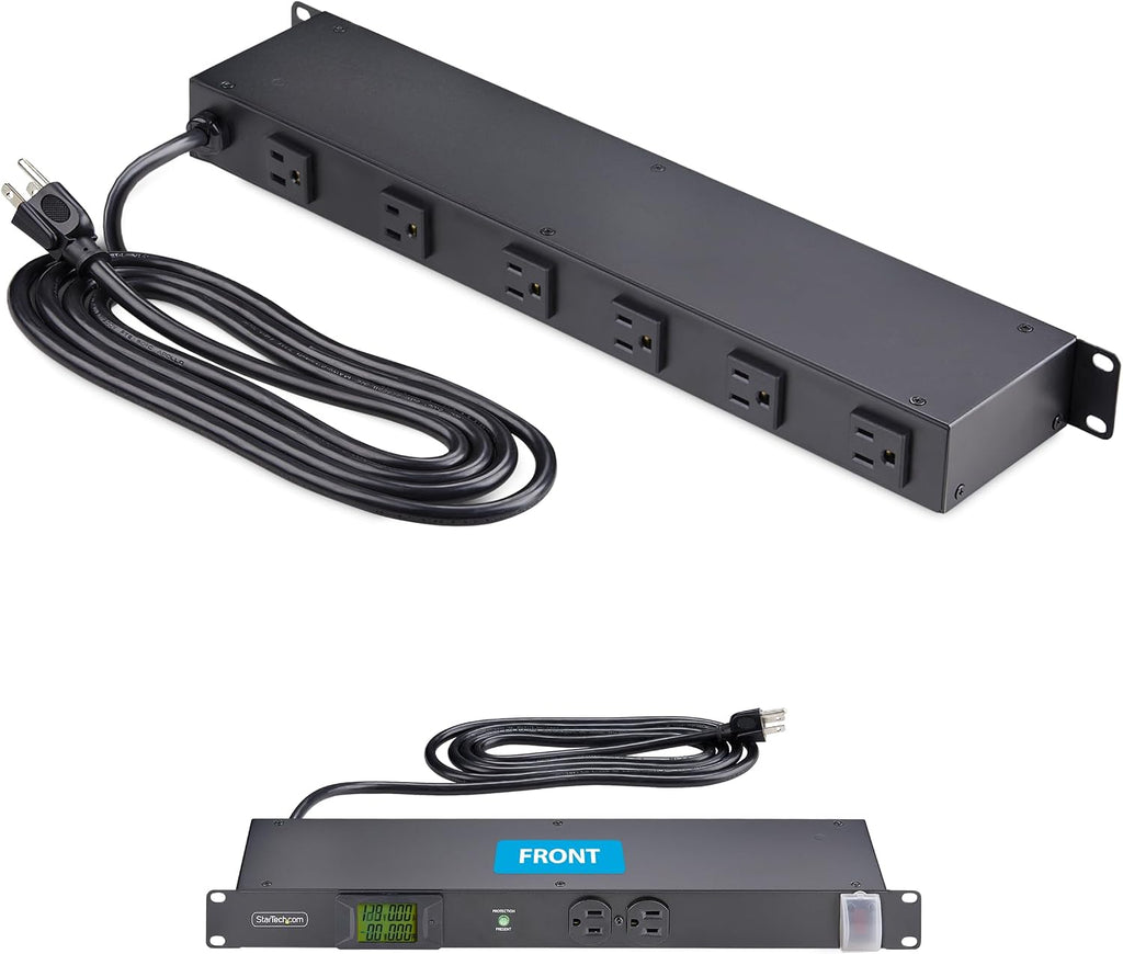 StarTech.com 8-Outlet Horizontal Rack Mount Metered PDU, 1U Server Power Strip w/Surge Protector, 8ft (2.4m) Power Cable, TAA