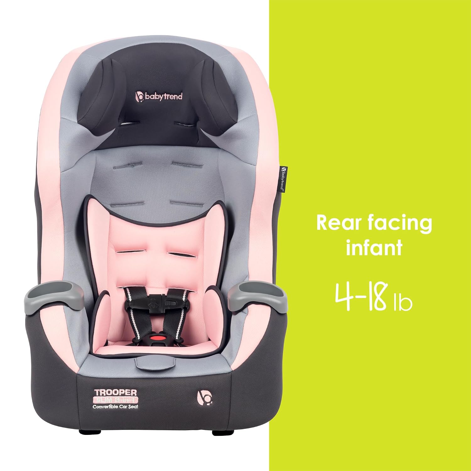 Baby Trend Trooper™ Slim 3-in-1 Convertible Car Seat, Quartz Pink – Slim Fit, 3-in-1 Growth Modes, Lightweight Design, Adjustable Comfort Padding