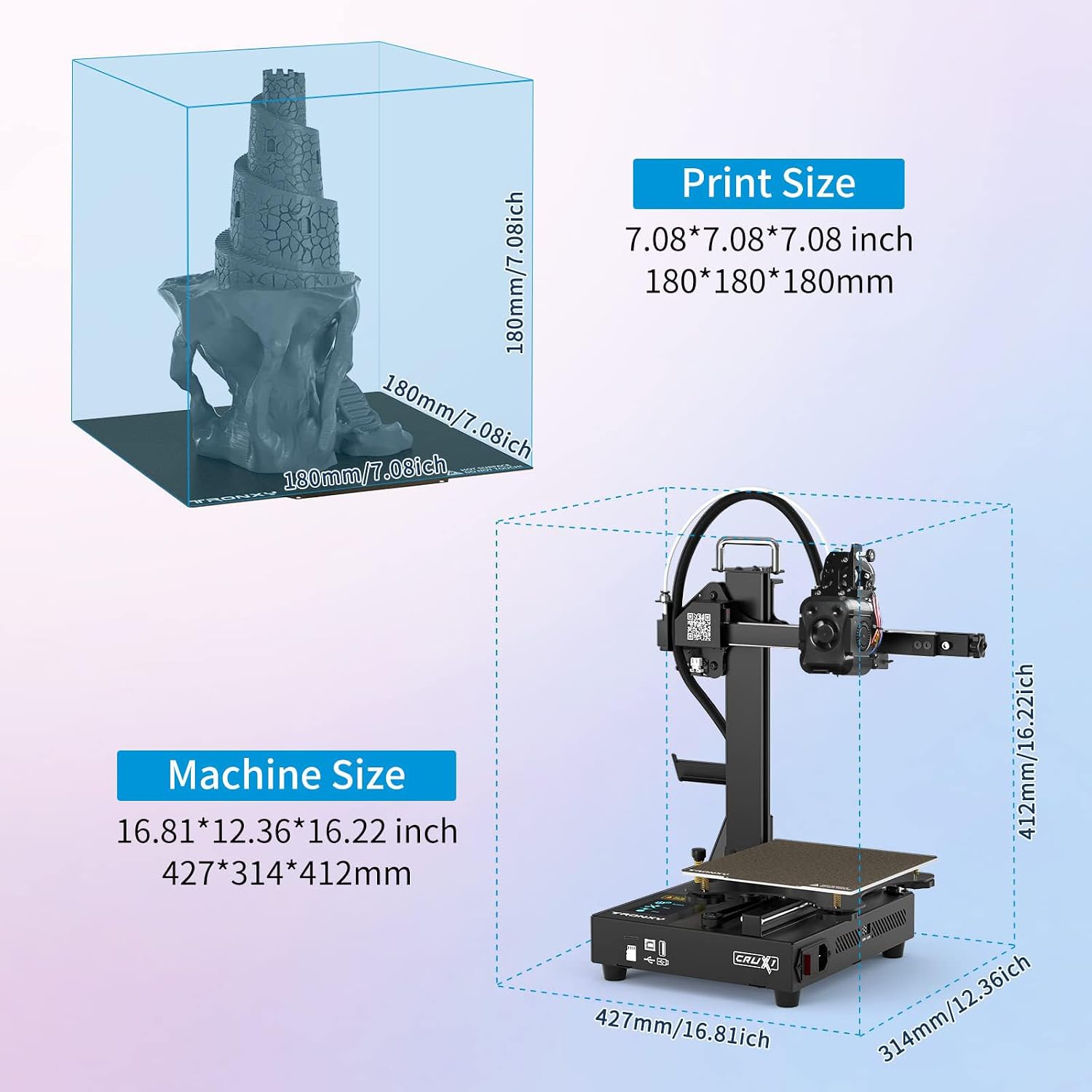 TRONXY CRUX 1S Mini 3D Printer,2025 New Version High Speed Small 3D Printers for Beginners,275°C Direct Extruder Double OSG15 Guide Rail, Print Size 7.09x7.09x7.09 inch