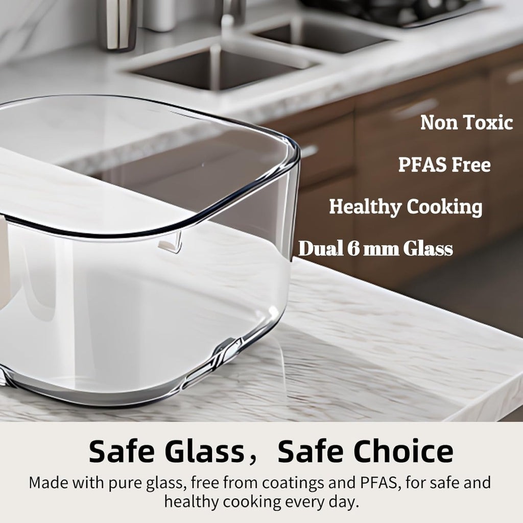 8-1 Glass Air Fryer | Non-Toxic | 400°F | 4QT TempWare Glass Bowl | Freezer & Dishwasher Safe | Wings，Steak，Fries & More | Air Fry Bake Roast Recrisp | Light Pinkish Beige