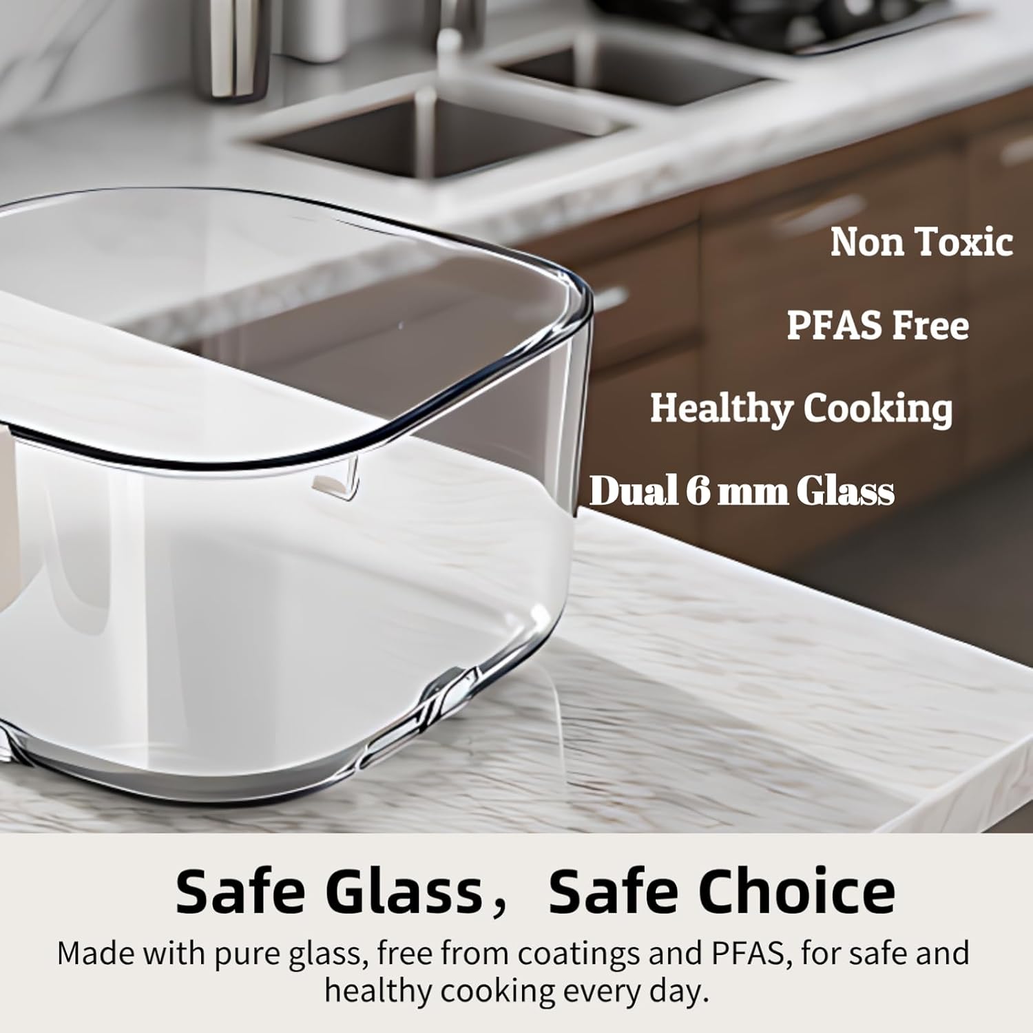 8-1 Glass Air Fryer | Non-Toxic | 400°F | 4QT TempWare Glass Bowl | Freezer & Dishwasher Safe | Wings，Steak，Fries & More | Air Fry Bake Roast Recrisp | Light Pinkish Beige