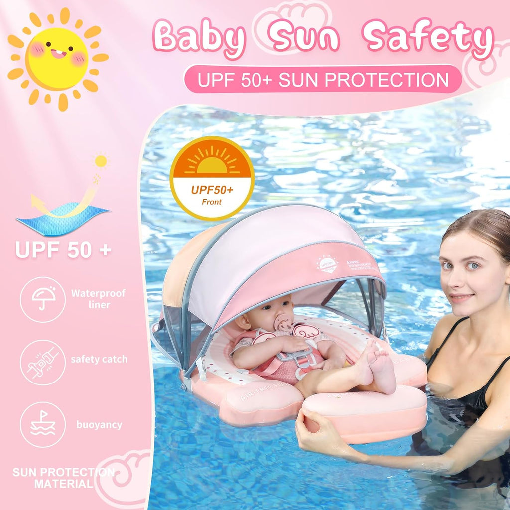 Mambobaby Baby Pool Float with Removable Sun Canopy - Non Inflatable Infant Swim Float with Anti-Flip Tail Design, Waterproof & Skin-Friendly Baby Float for Swimming (3-24 Months)